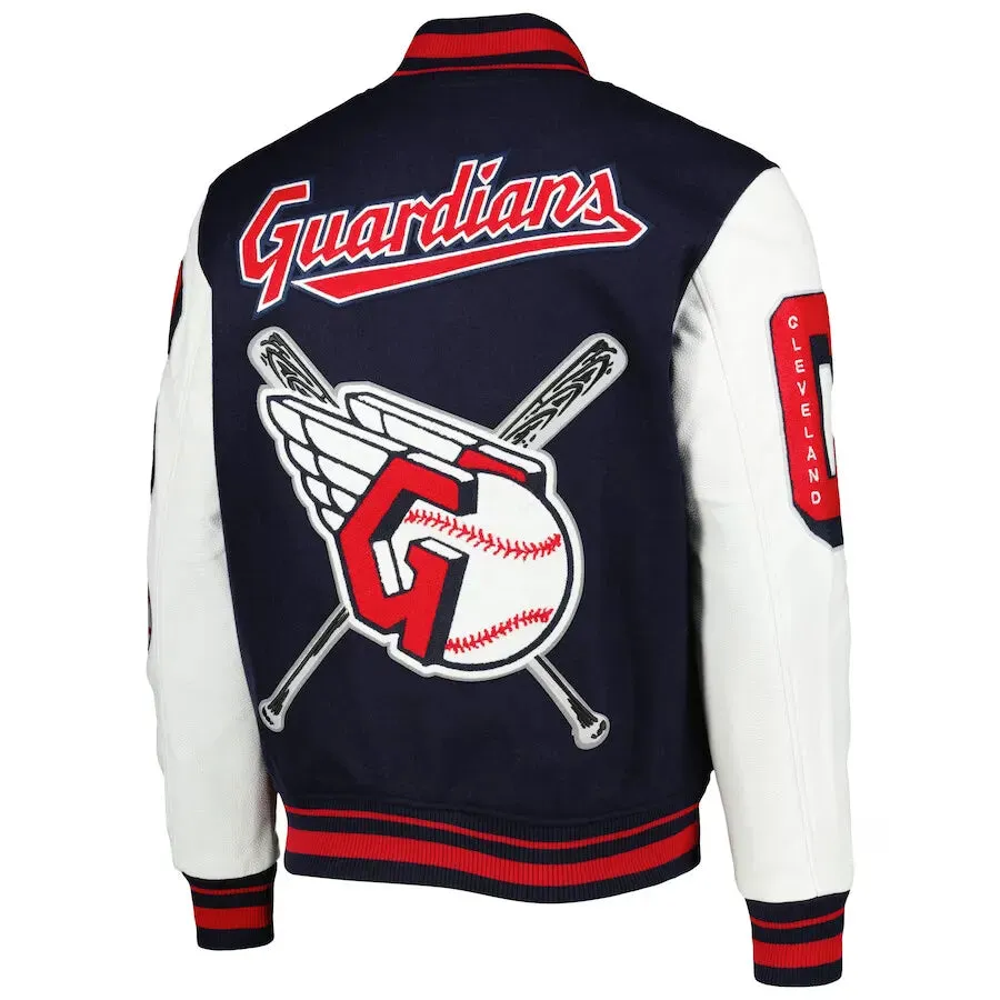 Letterman Cleveland Guardians Pro Standard Navy and White Varsity Jacket-02