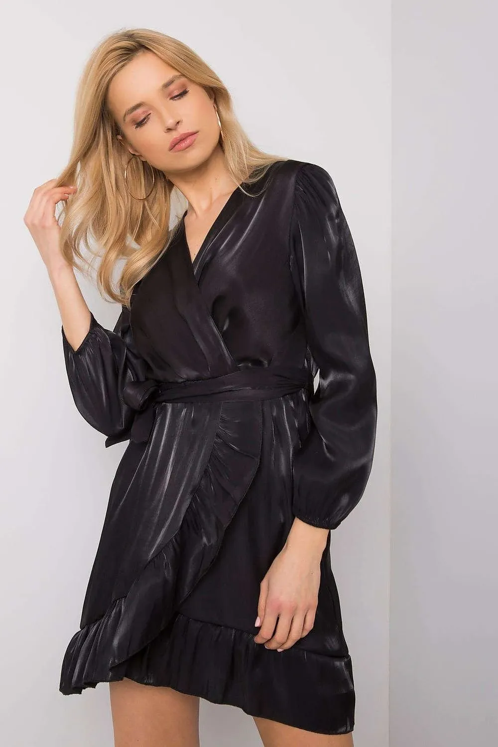 Long sleeve frill evening dress
