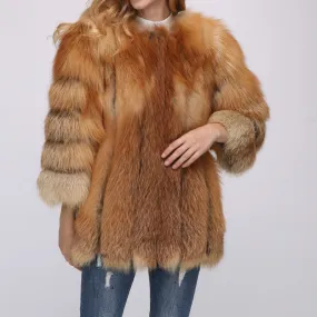LVCOMEFF real  red fox fur coat outwear natural fur winter warm furry fluffy free shipping