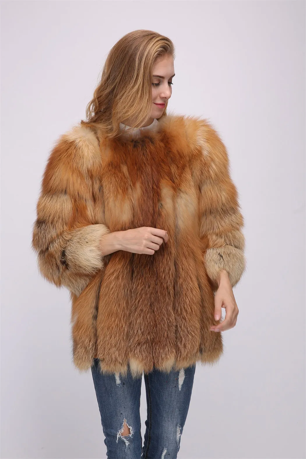 LVCOMEFF real  red fox fur coat outwear natural fur winter warm furry fluffy free shipping