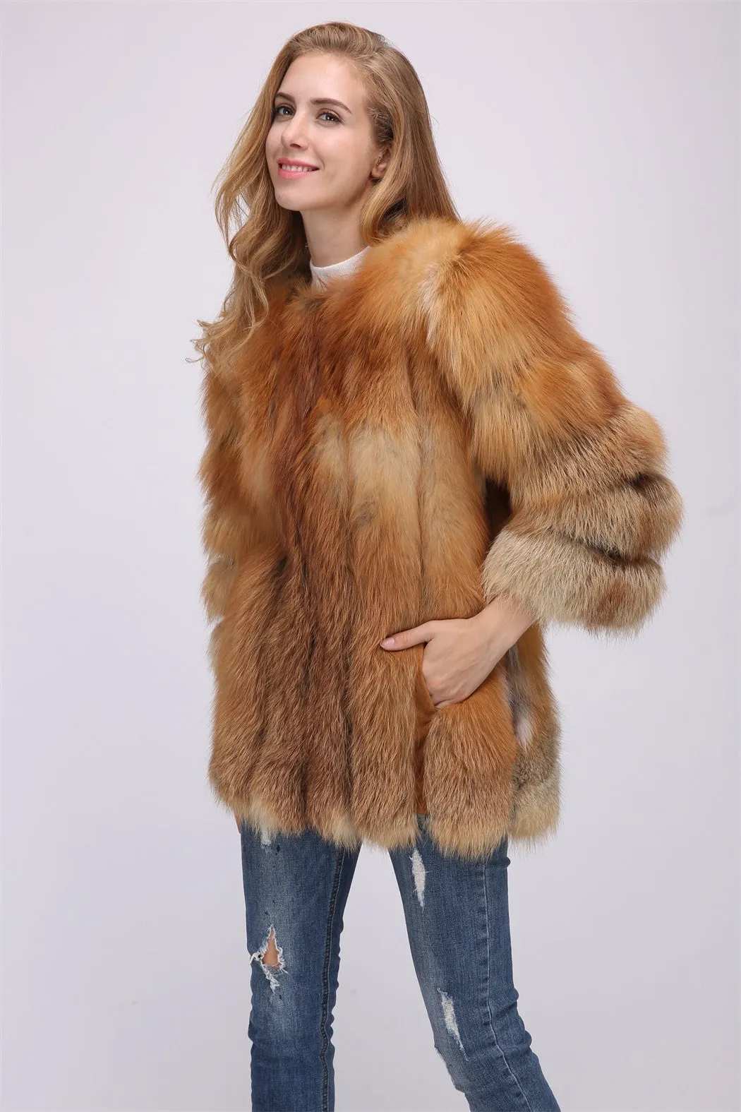 LVCOMEFF real  red fox fur coat outwear natural fur winter warm furry fluffy free shipping