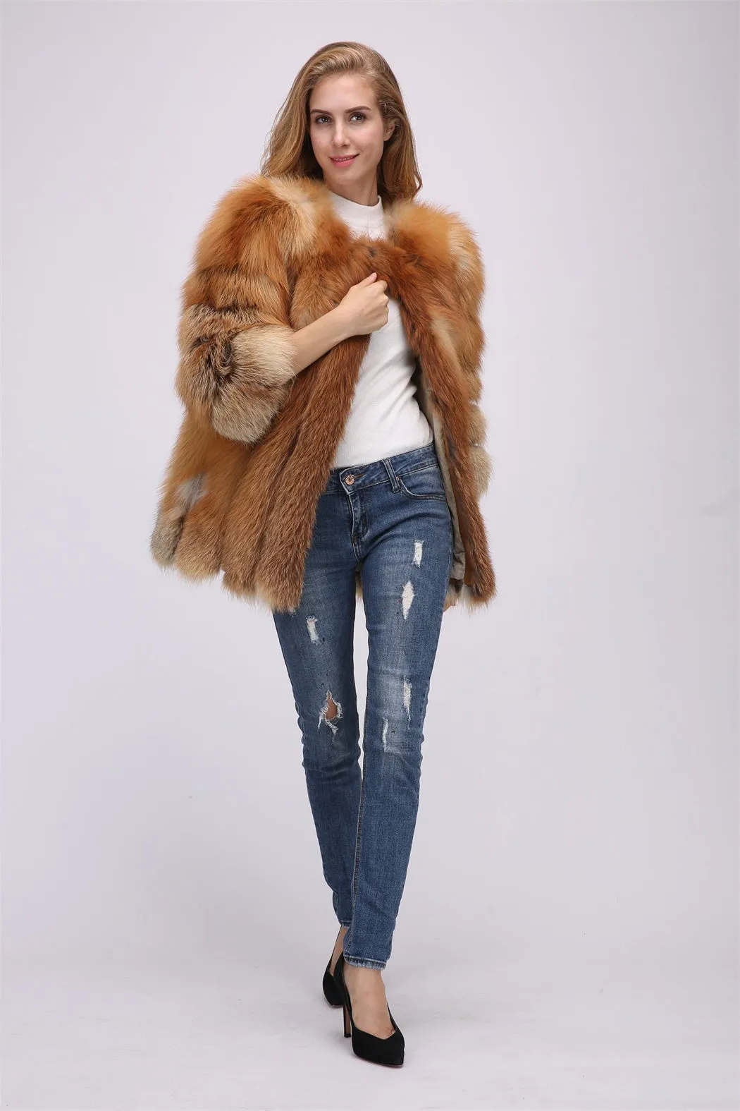 LVCOMEFF real  red fox fur coat outwear natural fur winter warm furry fluffy free shipping
