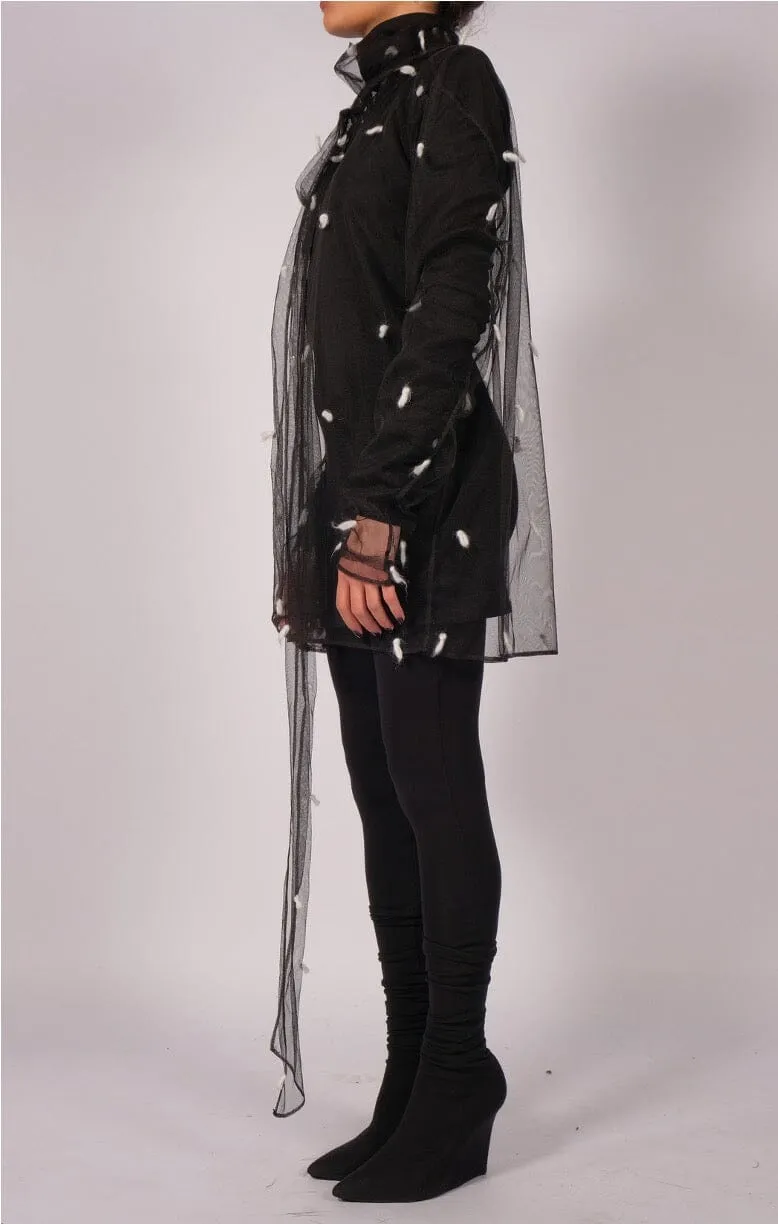 Mesh Polka-Dot  Turtleneck with Scarf
