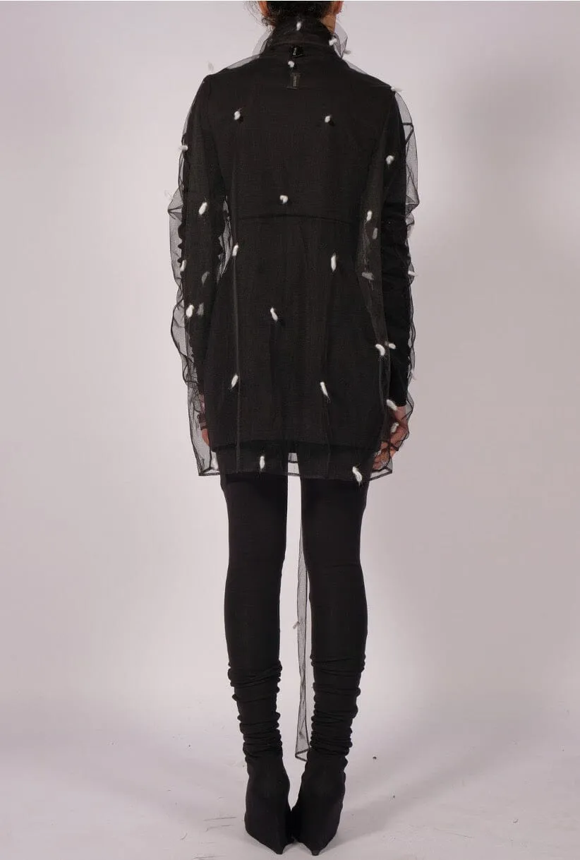 Mesh Polka-Dot  Turtleneck with Scarf