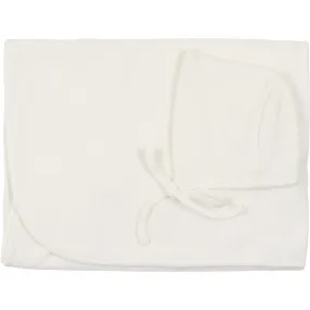 Mio Cotton White Knit Blanket and Bonnet