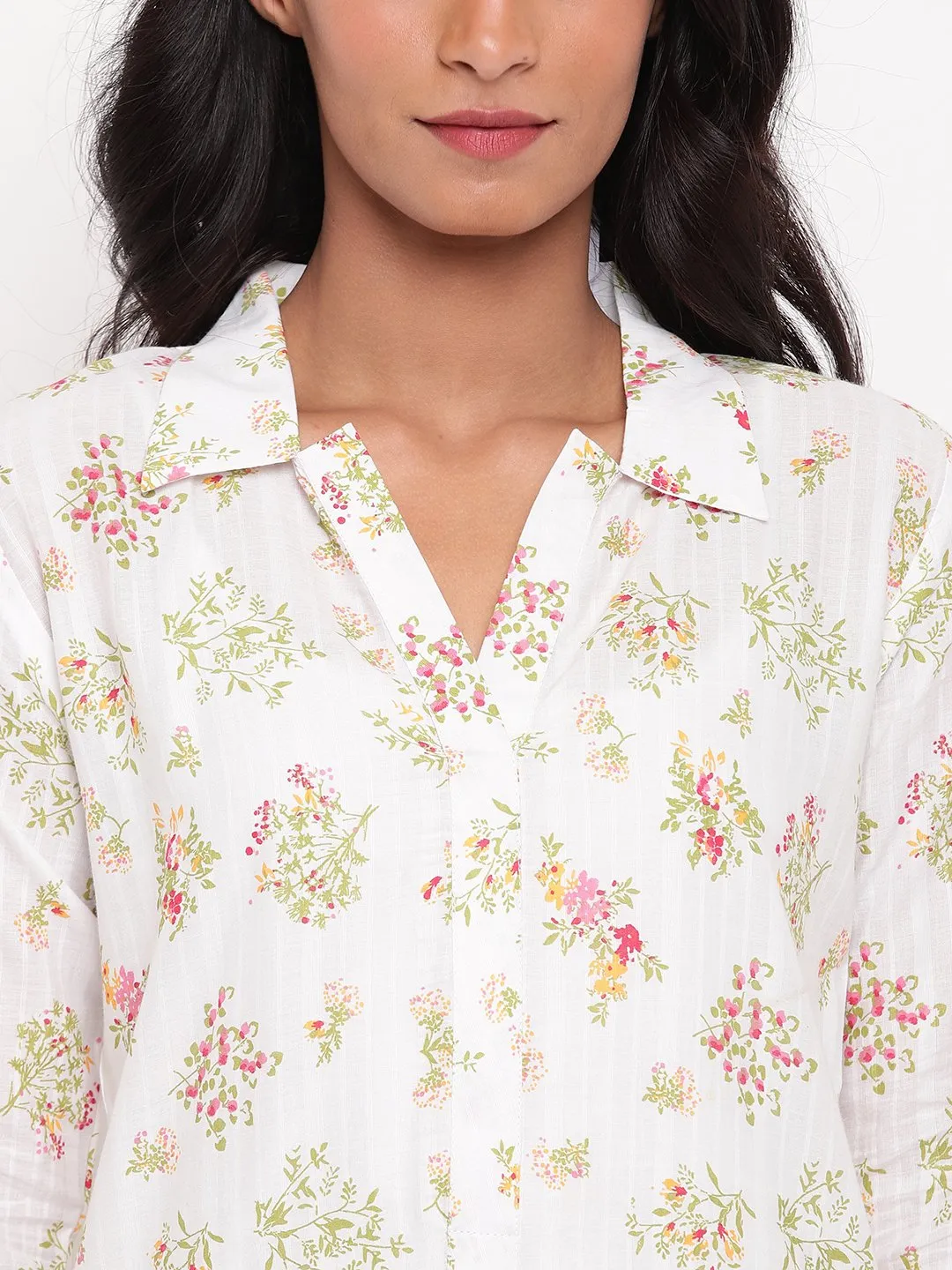 Multi Floral Collar Slit Kurta