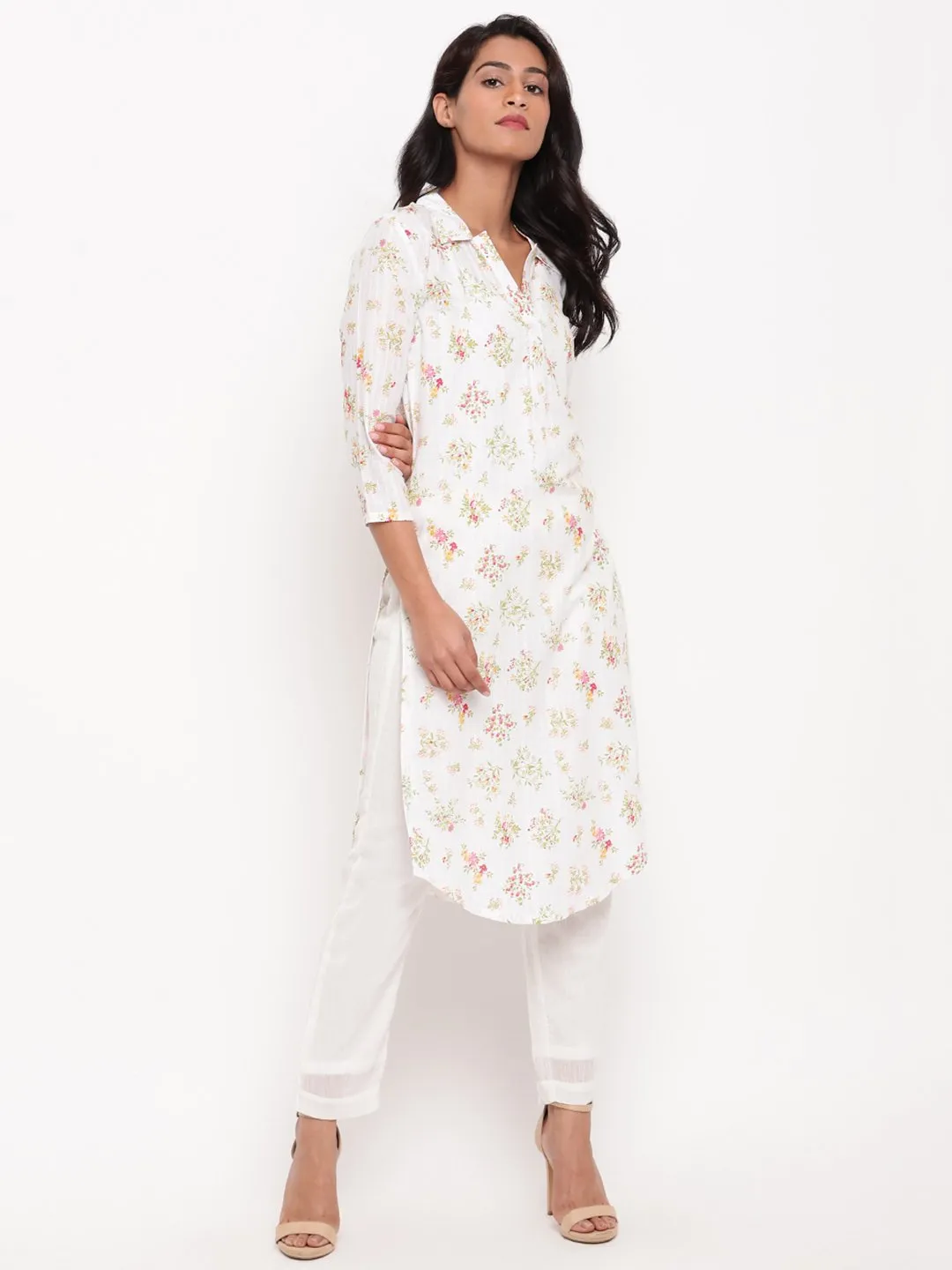 Multi Floral Collar Slit Kurta