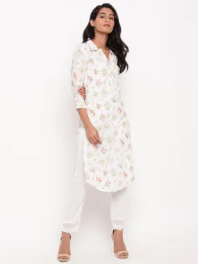 Multi Floral Collar Slit Kurta
