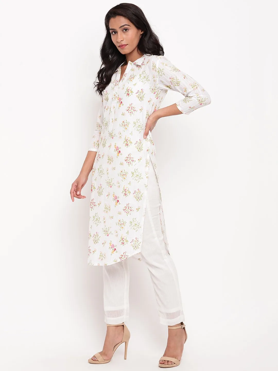 Multi Floral Collar Slit Kurta