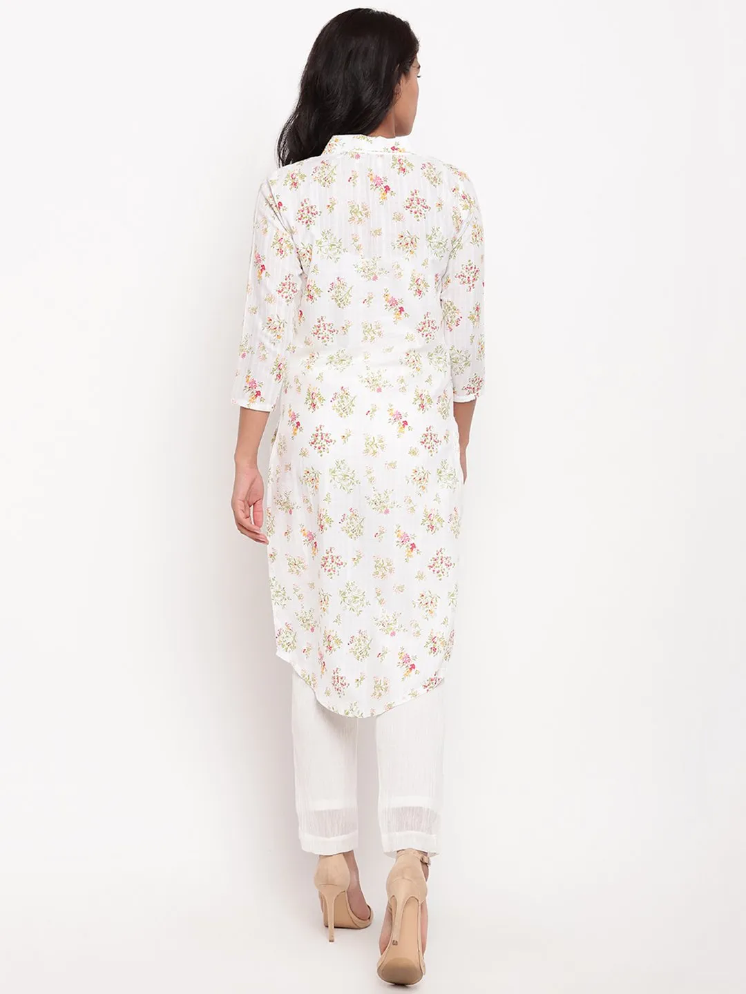 Multi Floral Collar Slit Kurta