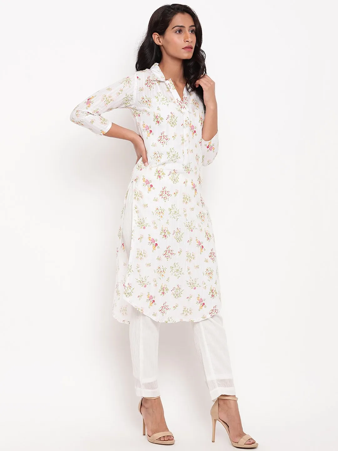 Multi Floral Collar Slit Kurta