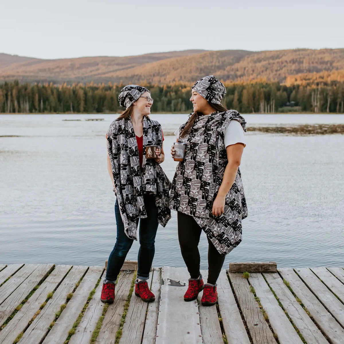 Multi-Use Fleece Cape - Thunderbird and Whale by Maynard Johnny Jr.