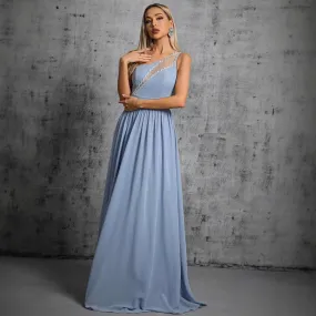 One Shoulder Patchwork Sequins Evening Dress