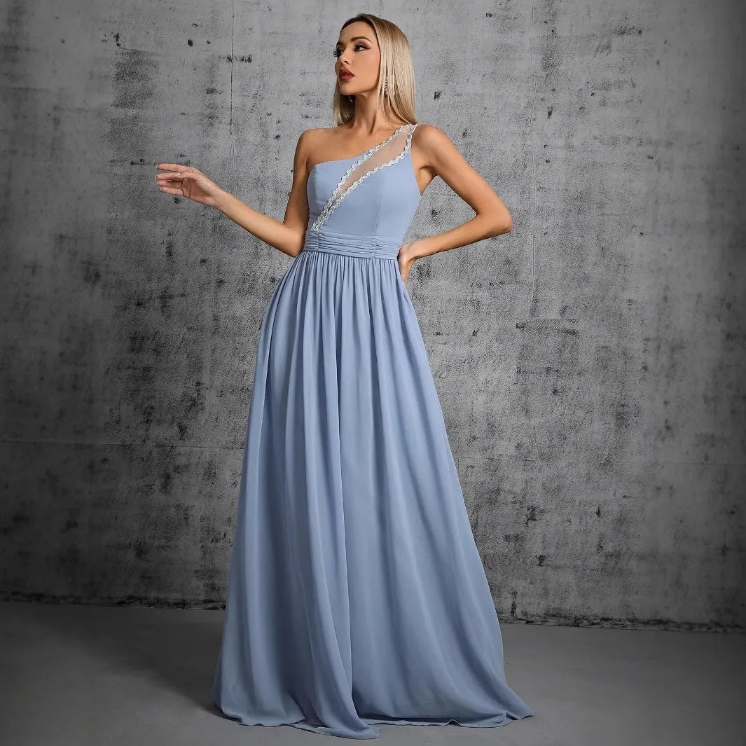 One Shoulder Patchwork Sequins Evening Dress