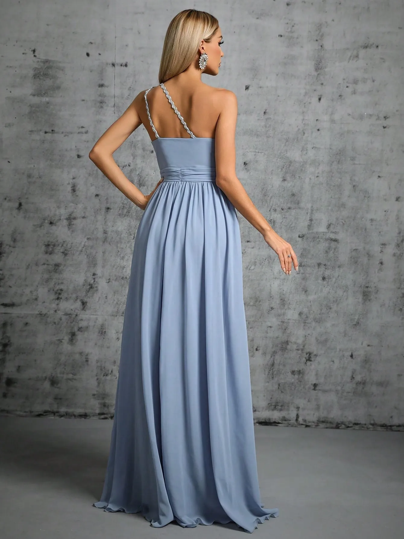 One Shoulder Patchwork Sequins Evening Dress