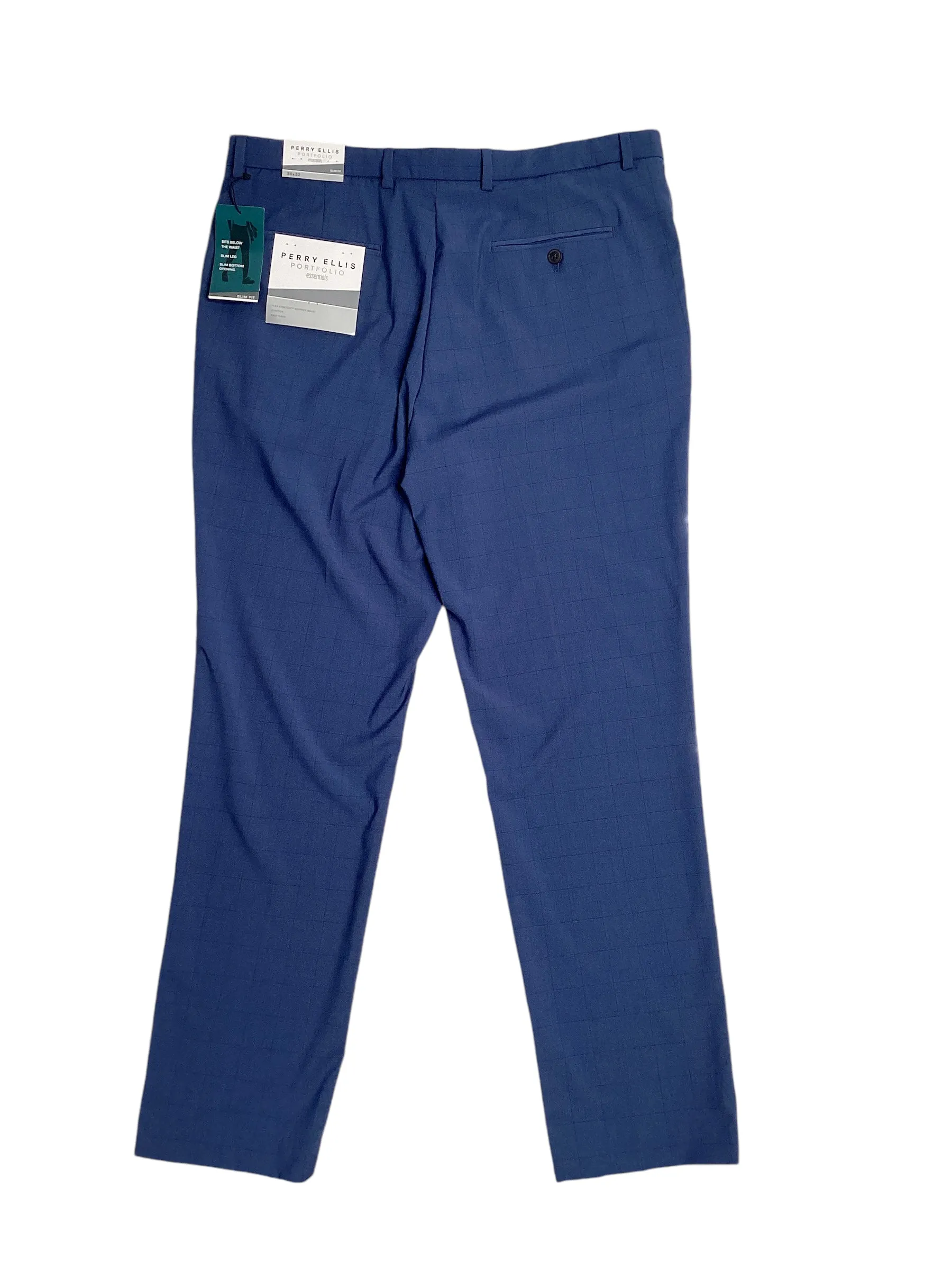 Perry Ellis Portfolio Mens Slim Fit  Windowpane Suit Dress Pants Blue 30 x 32
