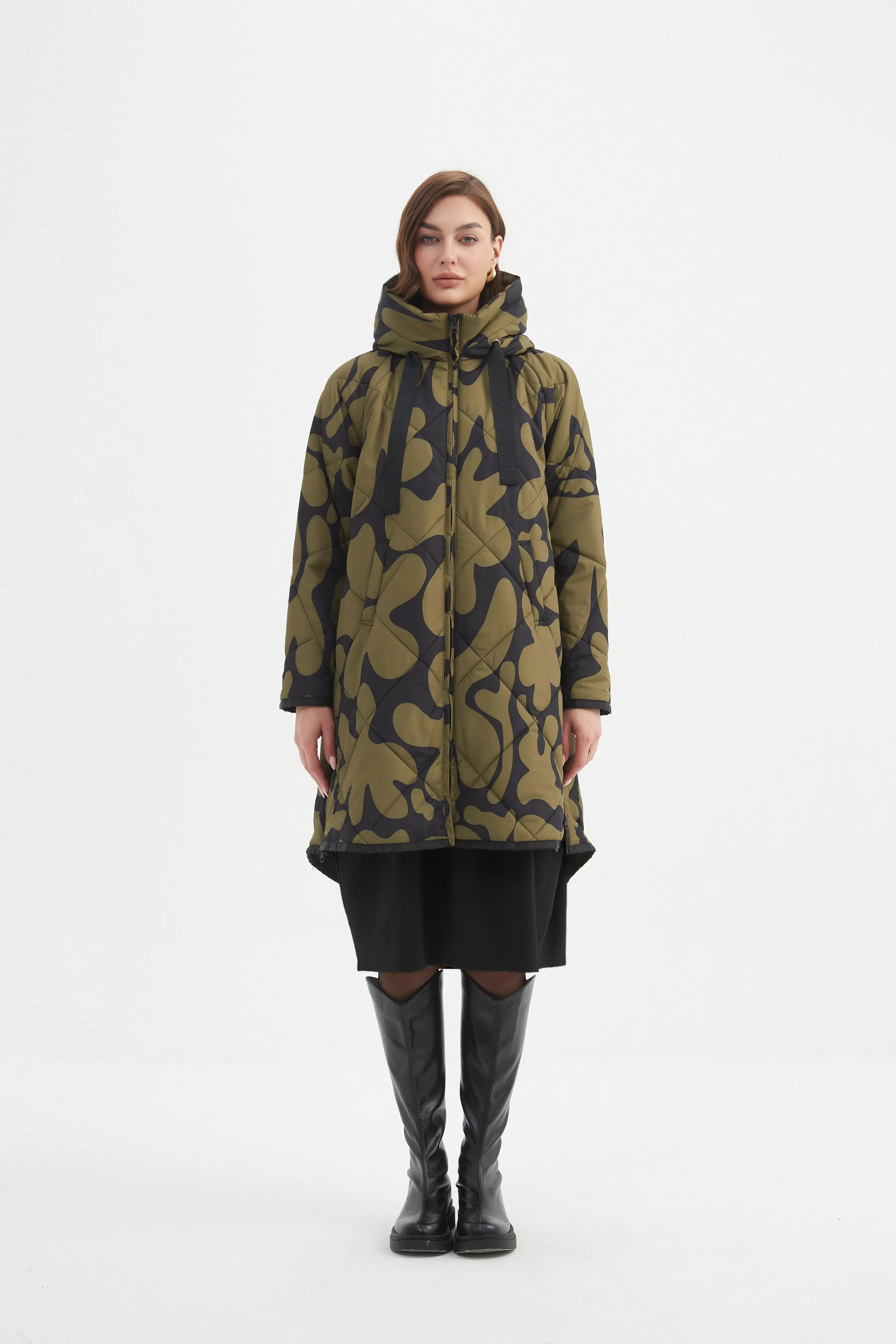 PRINT ZIP HEM WINTER COAT