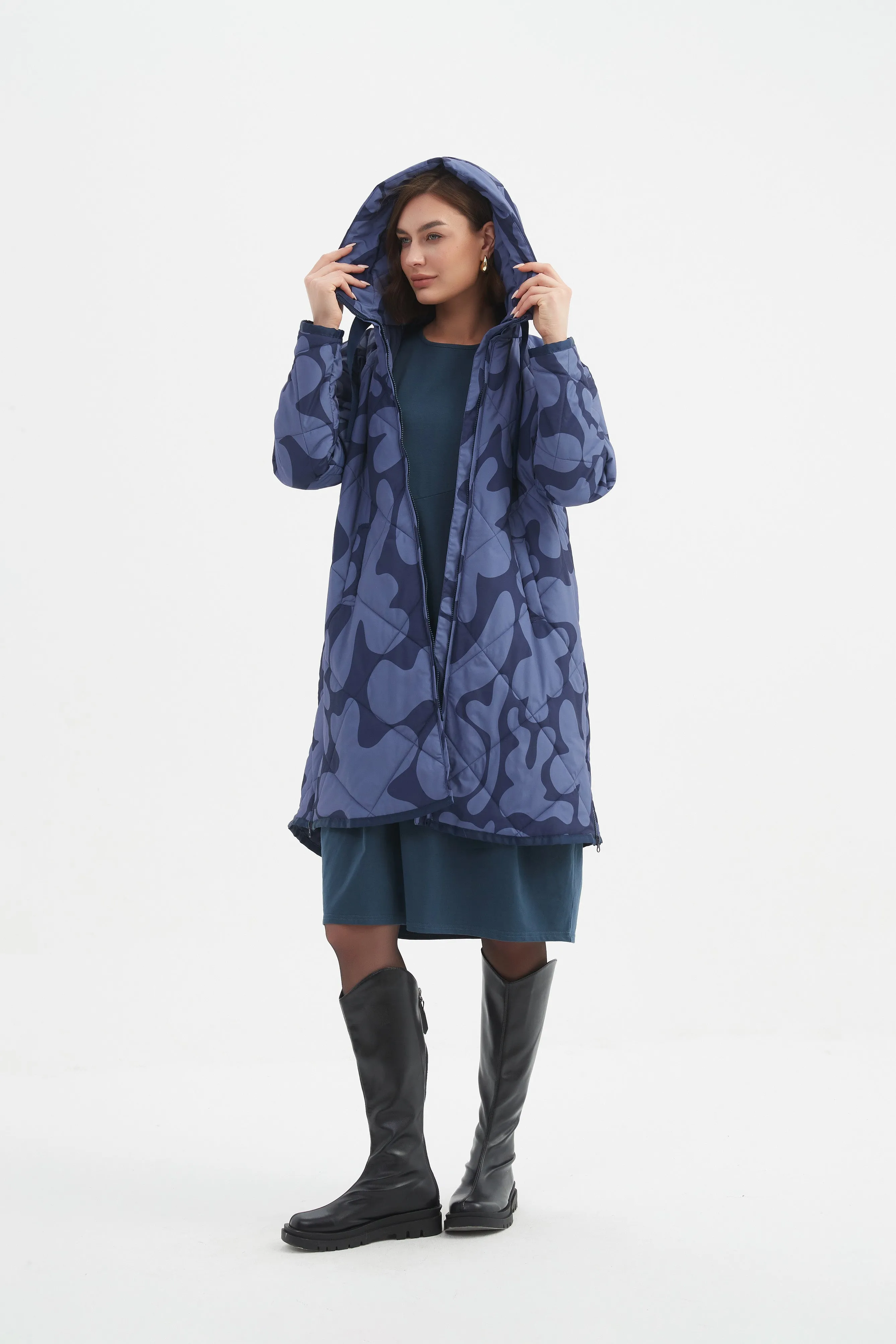 PRINT ZIP HEM WINTER COAT