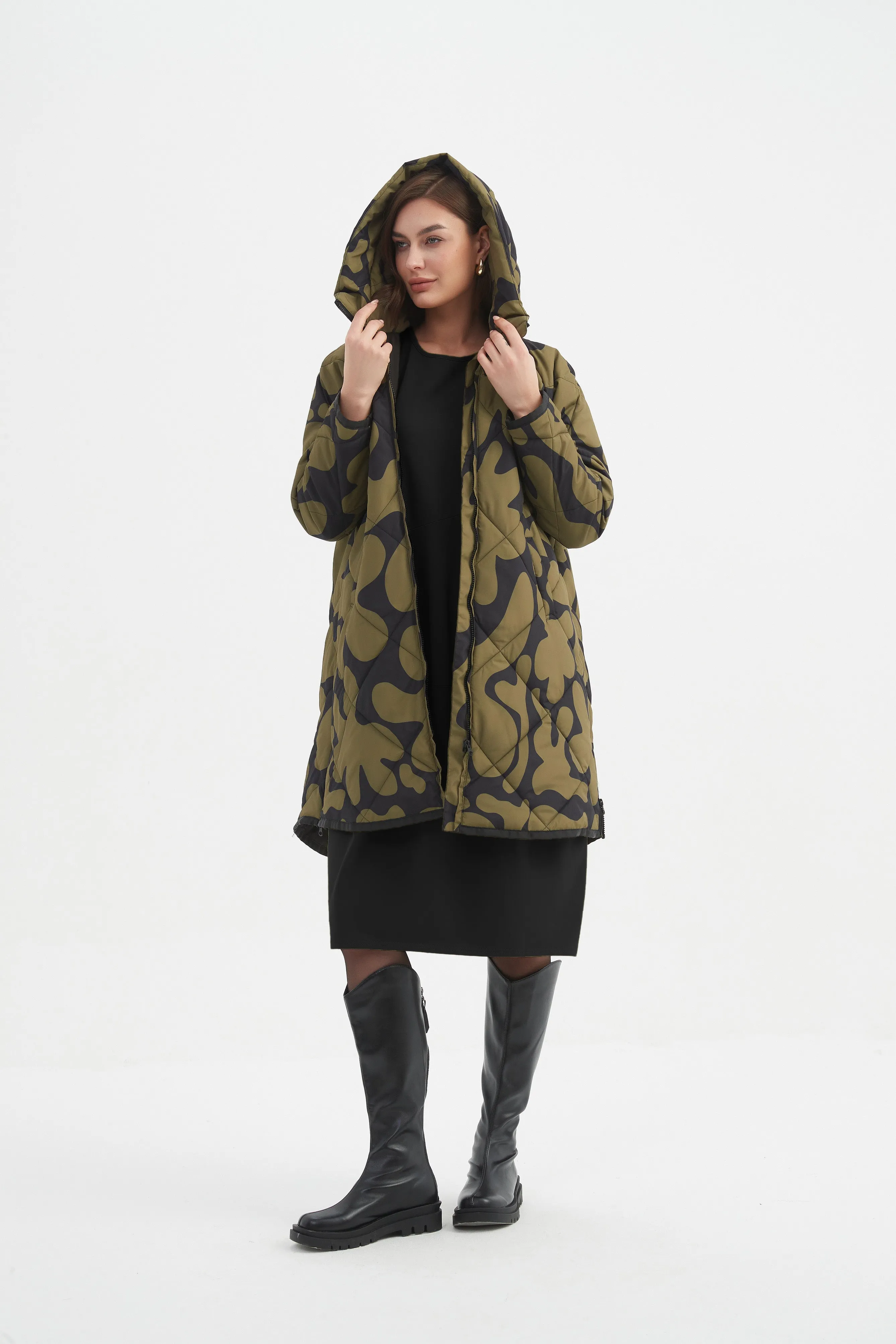 PRINT ZIP HEM WINTER COAT