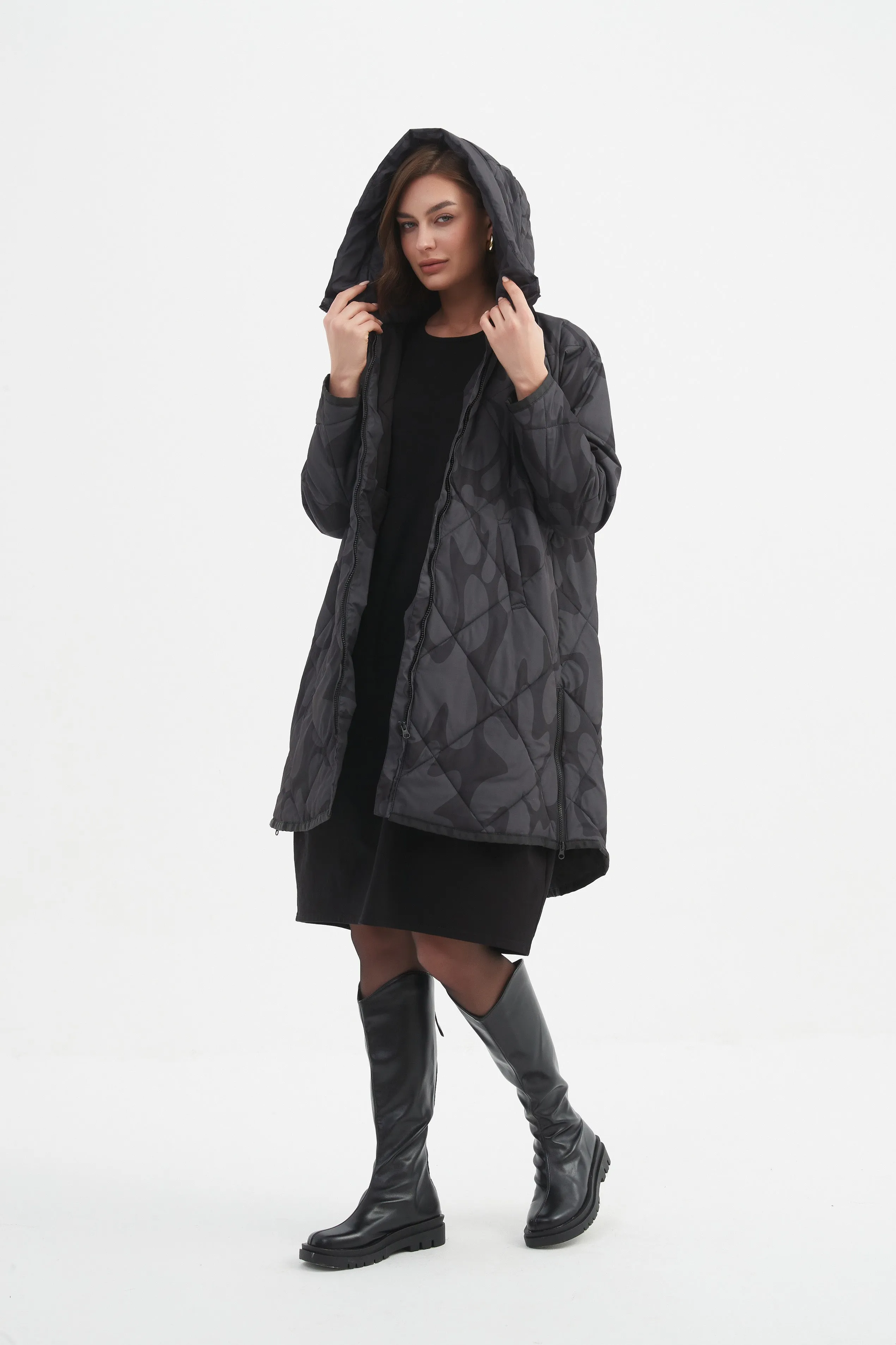 PRINT ZIP HEM WINTER COAT