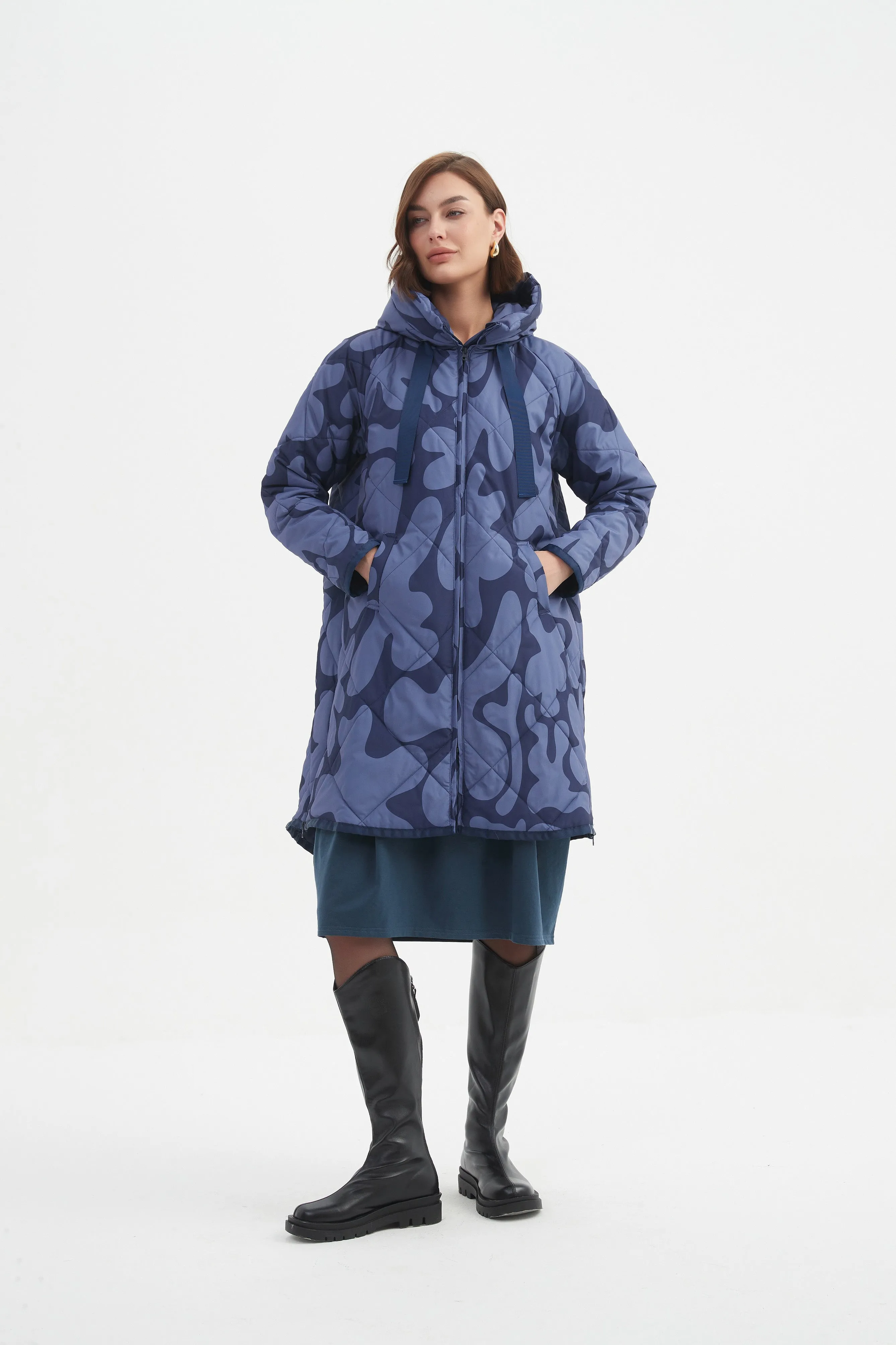 PRINT ZIP HEM WINTER COAT