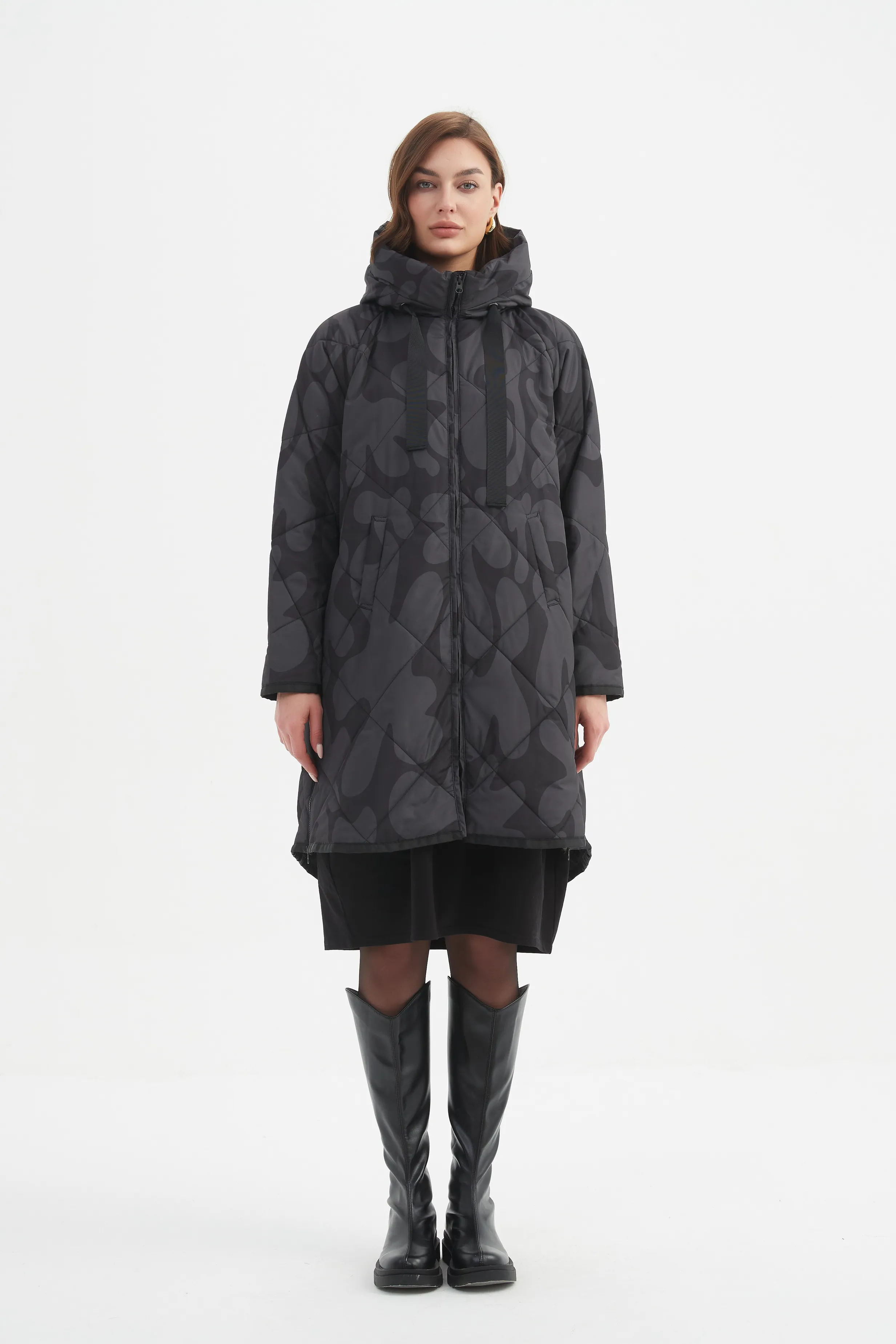 PRINT ZIP HEM WINTER COAT