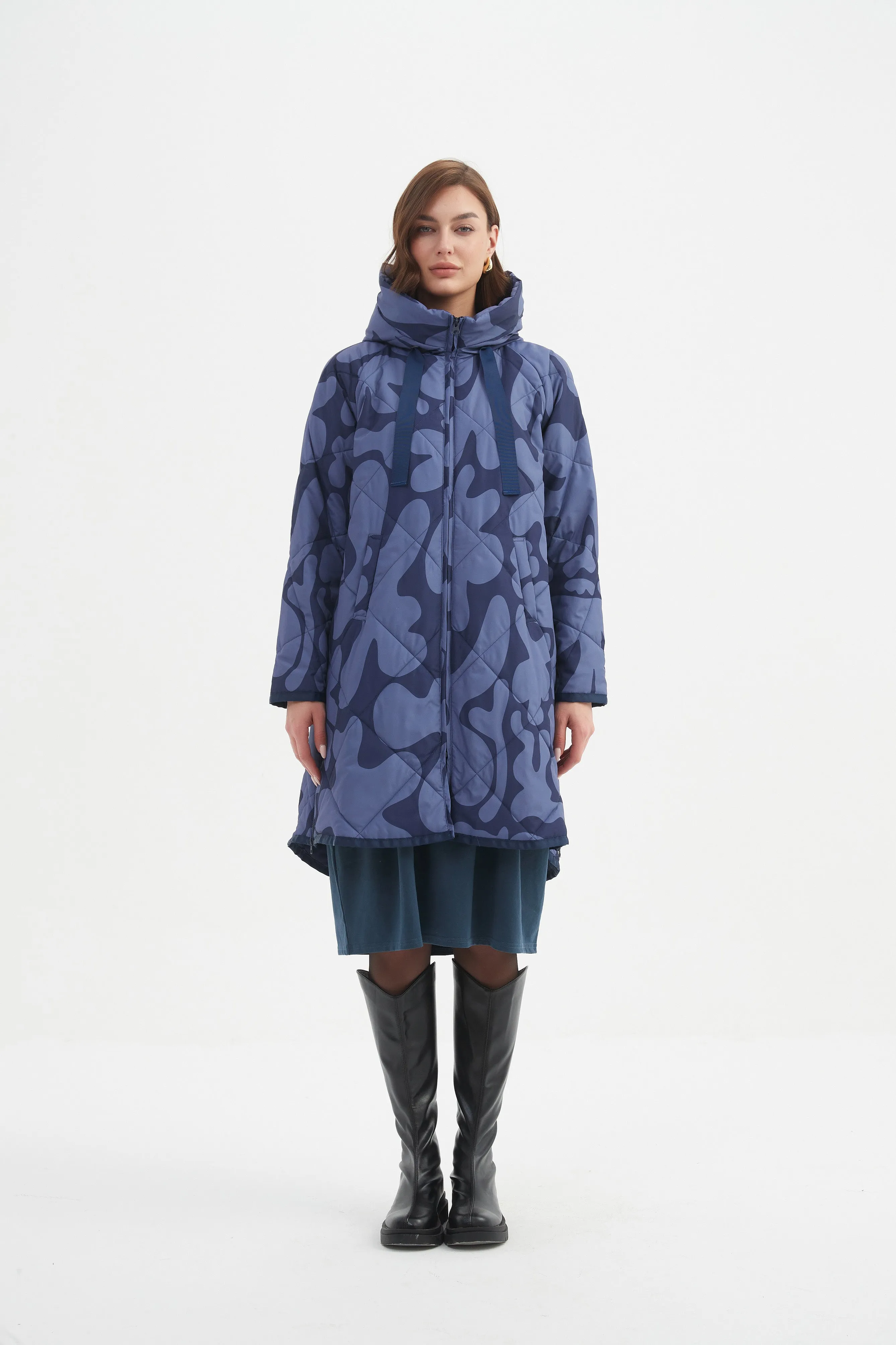 PRINT ZIP HEM WINTER COAT