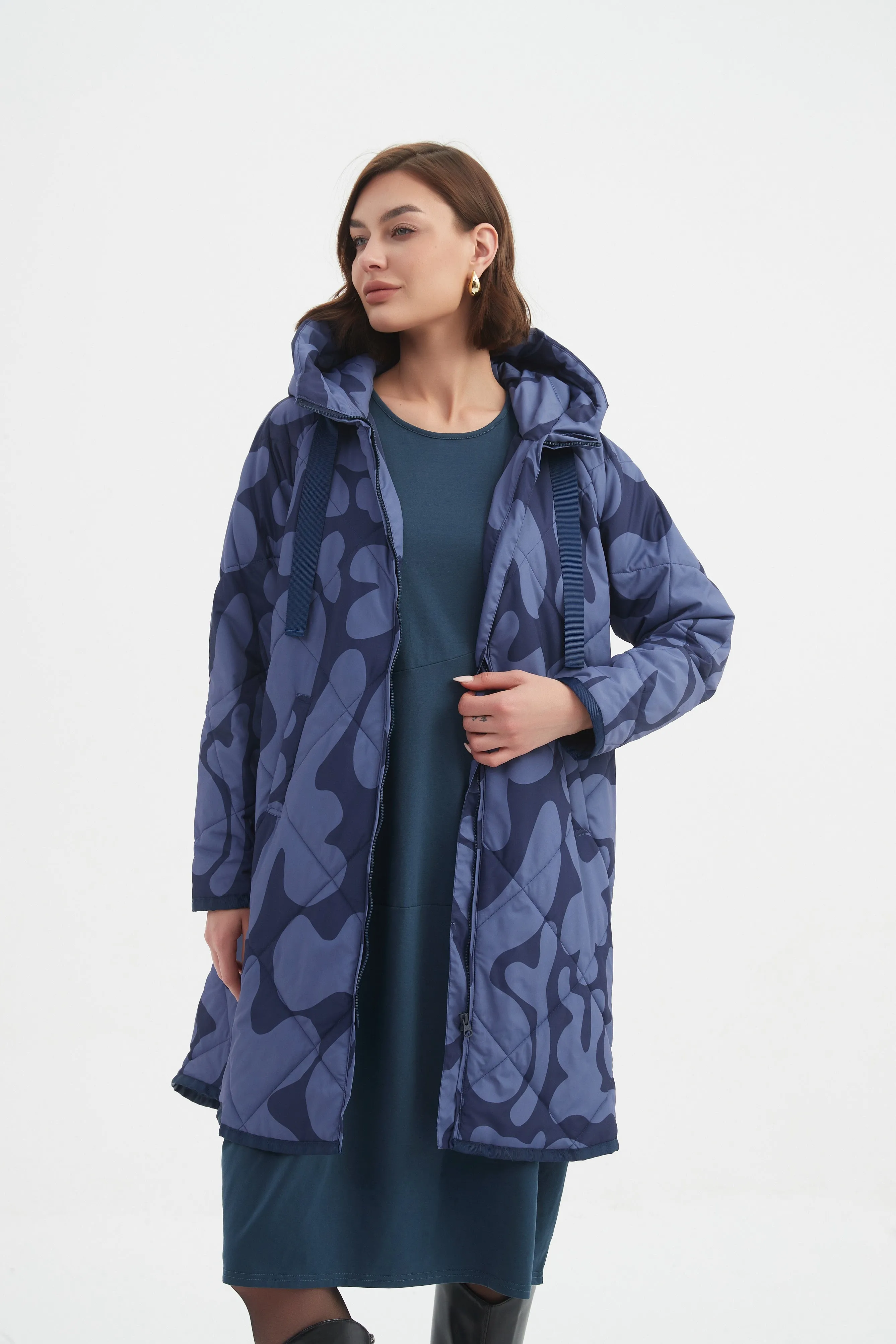 PRINT ZIP HEM WINTER COAT