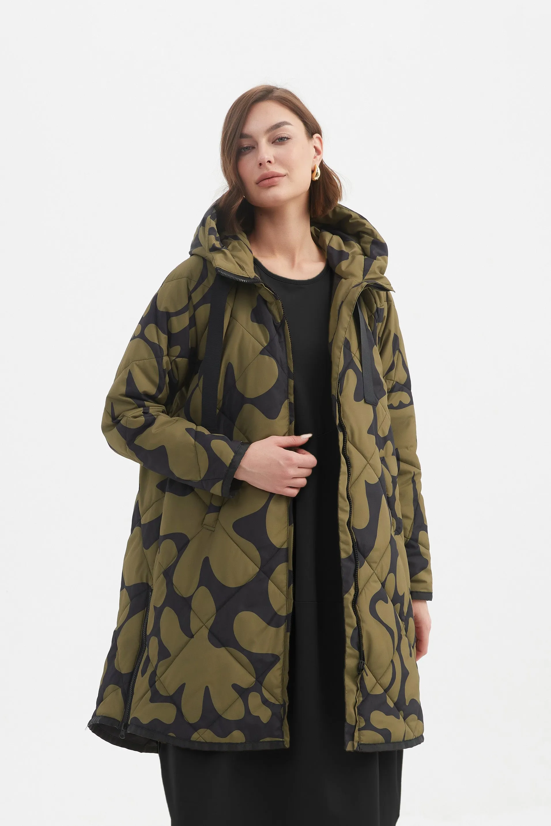 PRINT ZIP HEM WINTER COAT