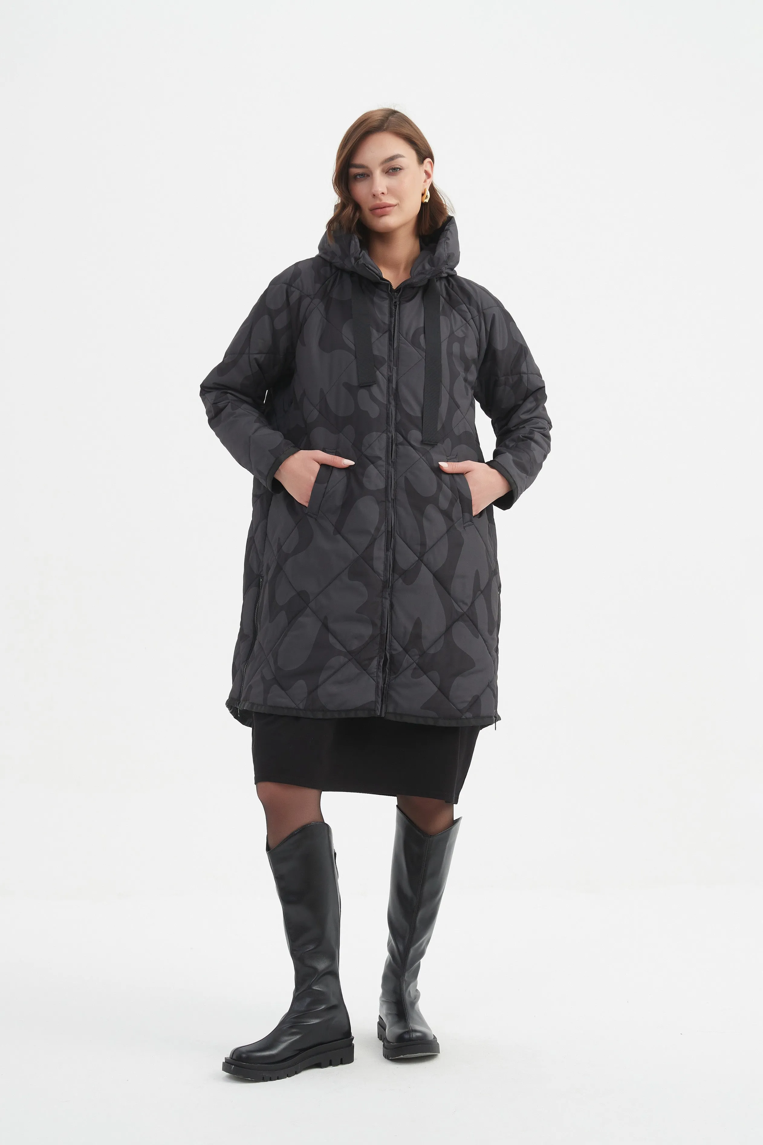 PRINT ZIP HEM WINTER COAT