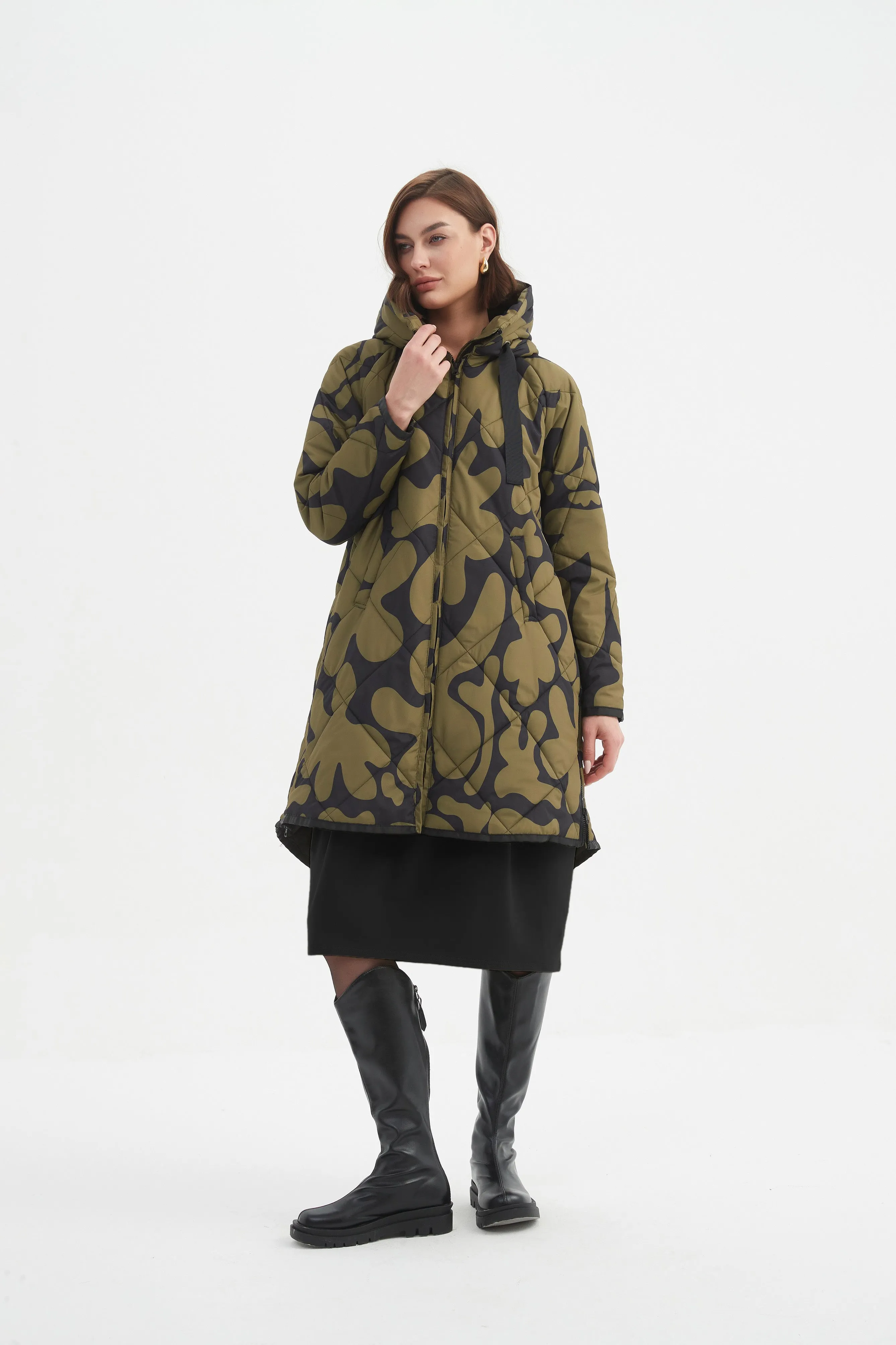 PRINT ZIP HEM WINTER COAT