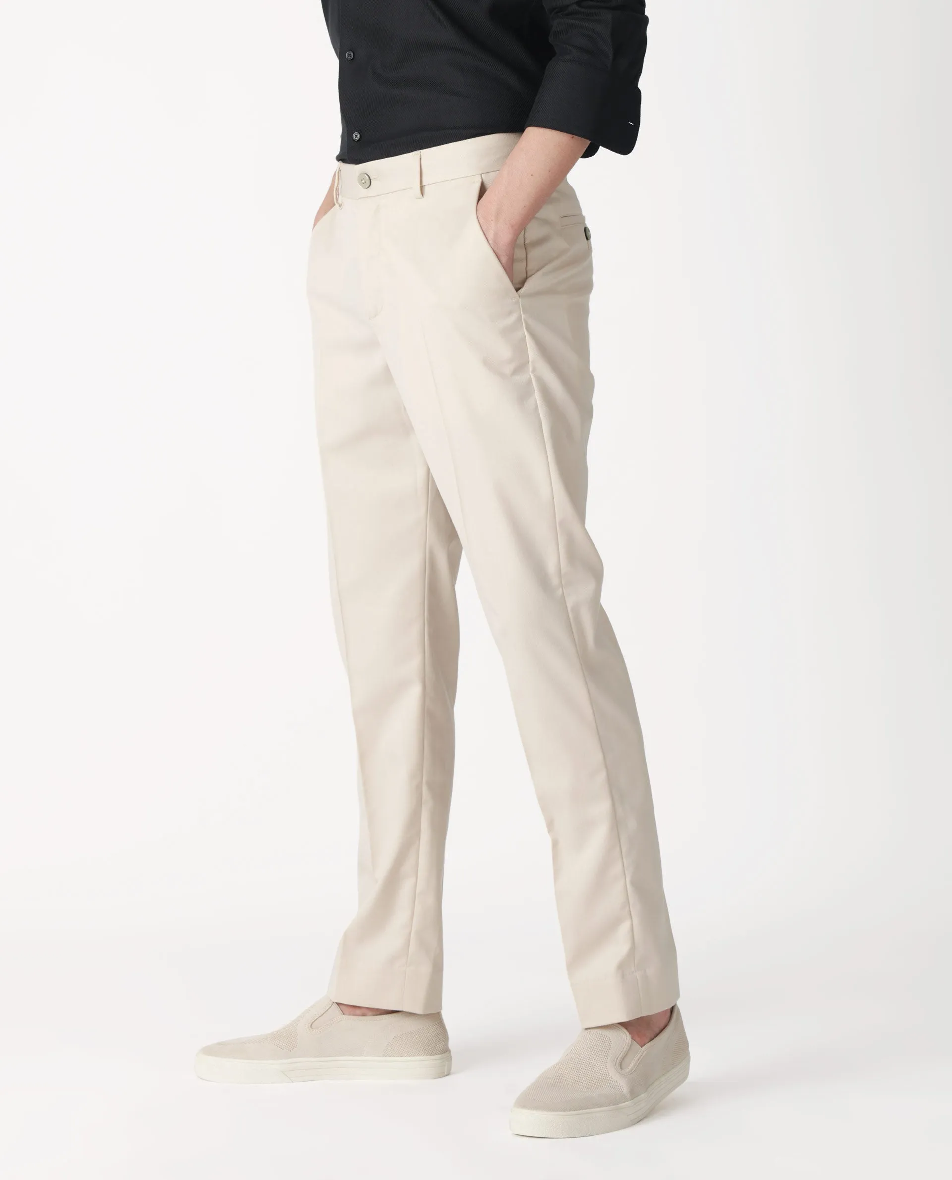 Rare Rabbit Men's Chamer Beige Solid Mid-Rise Regular Fit Cavalry Style Trouser