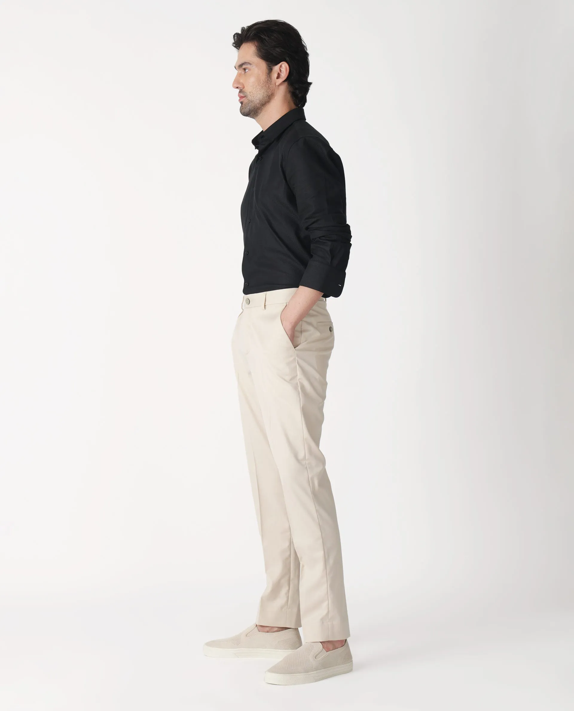 Rare Rabbit Men's Chamer Beige Solid Mid-Rise Regular Fit Cavalry Style Trouser