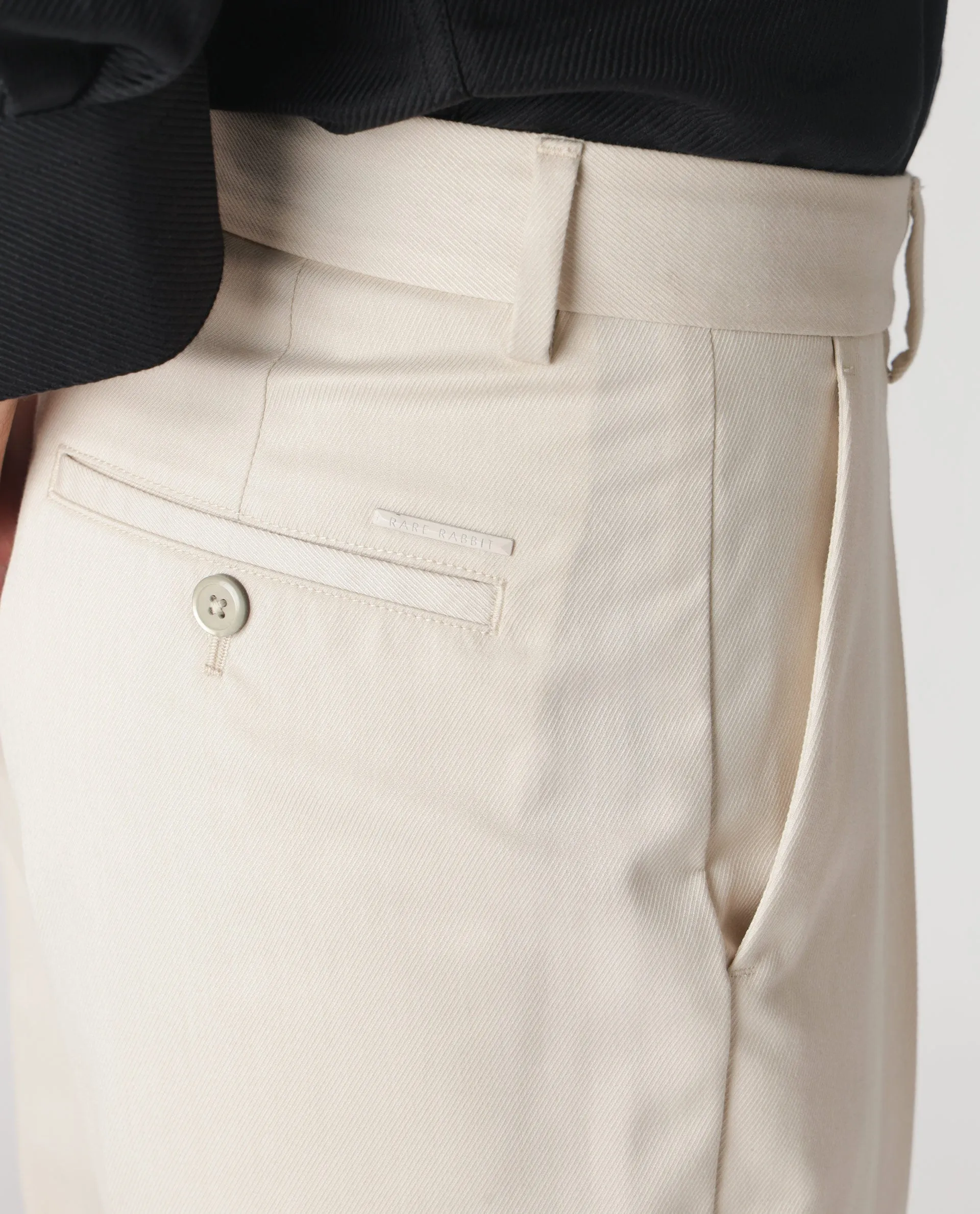 Rare Rabbit Men's Chamer Beige Solid Mid-Rise Regular Fit Cavalry Style Trouser