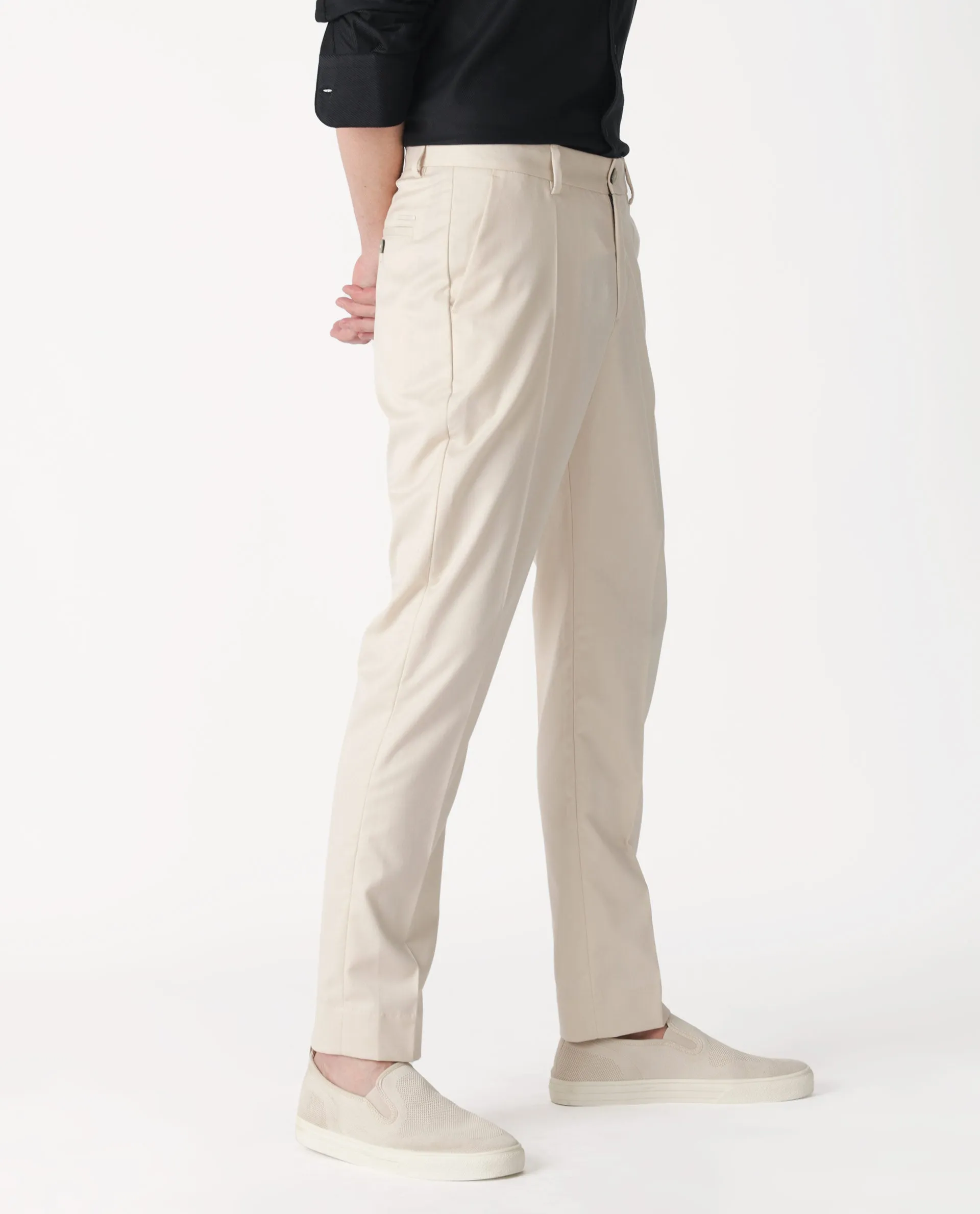 Rare Rabbit Men's Chamer Beige Solid Mid-Rise Regular Fit Cavalry Style Trouser