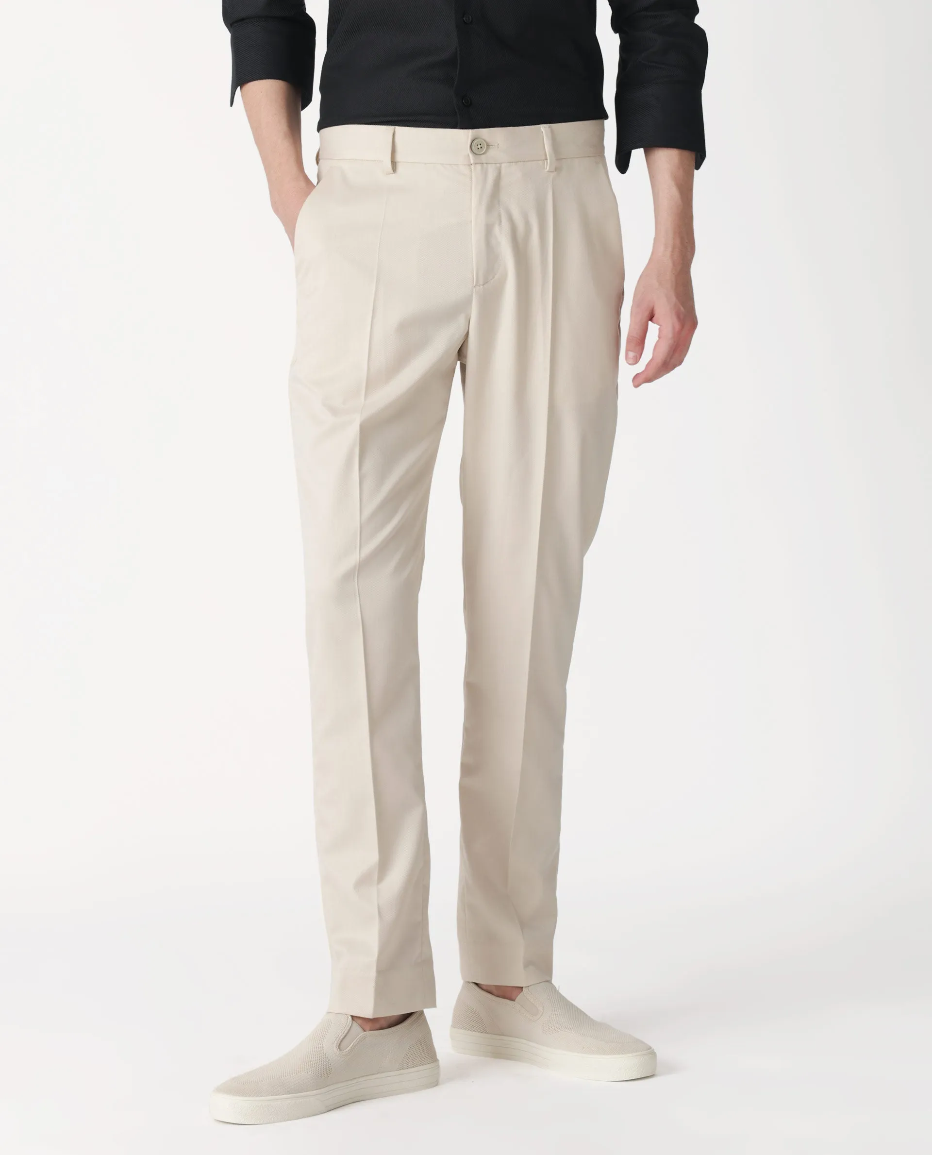 Rare Rabbit Men's Chamer Beige Solid Mid-Rise Regular Fit Cavalry Style Trouser