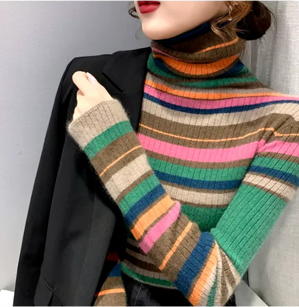 RETRO STRIPE POOR BOY TURTLENECK SWEATER