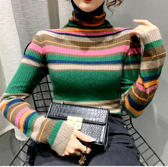 RETRO STRIPE POOR BOY TURTLENECK SWEATER