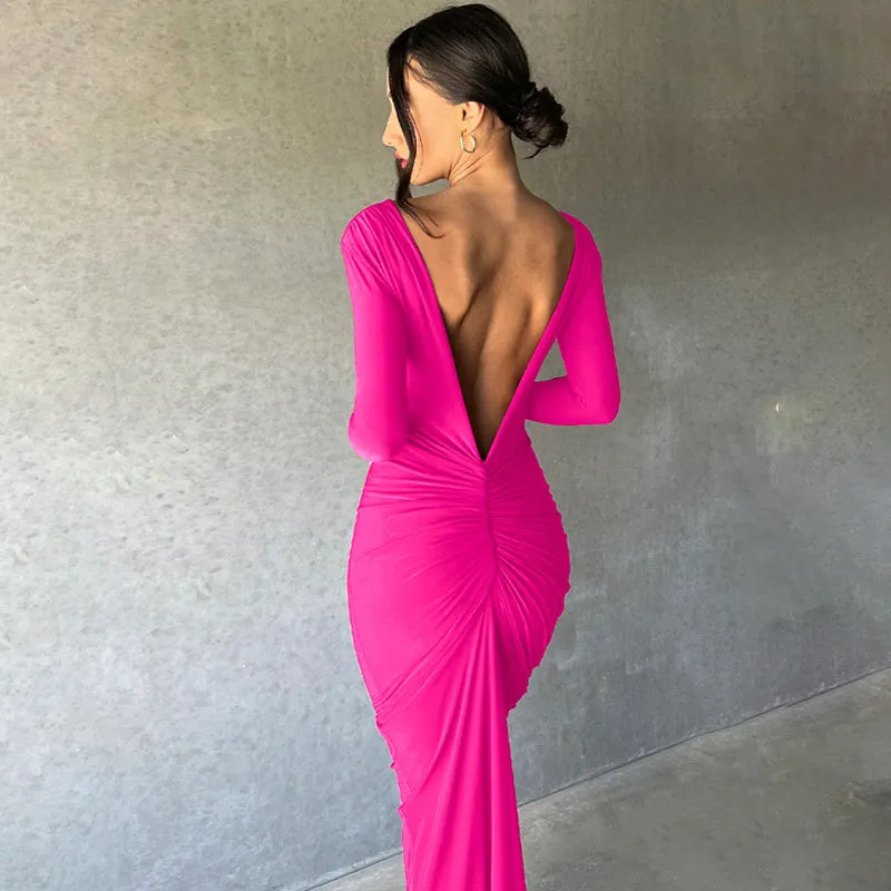 Ruby Deep V Neck Ruched Maxi Dress