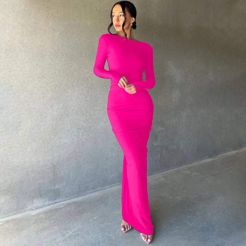 Ruby Deep V Neck Ruched Maxi Dress