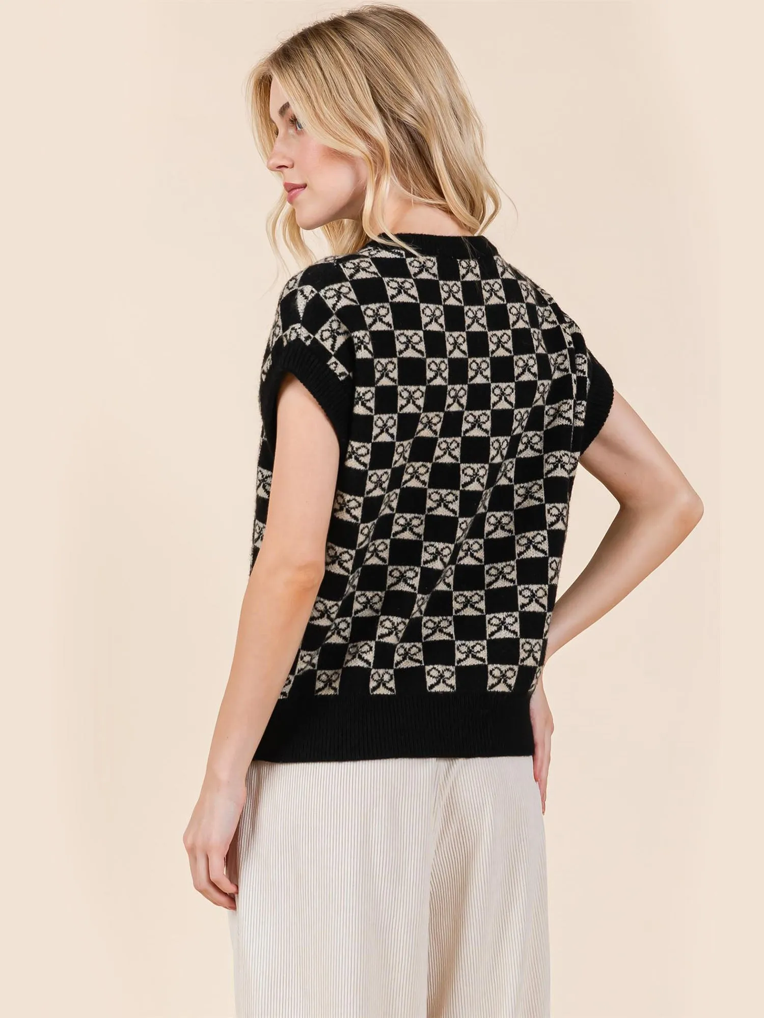 Short Sleeves Check Sweater Vest