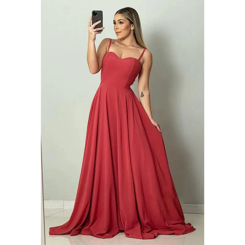 Spaghetti Straps Sweetheart Long Bridesmaid Dress Formal Gown