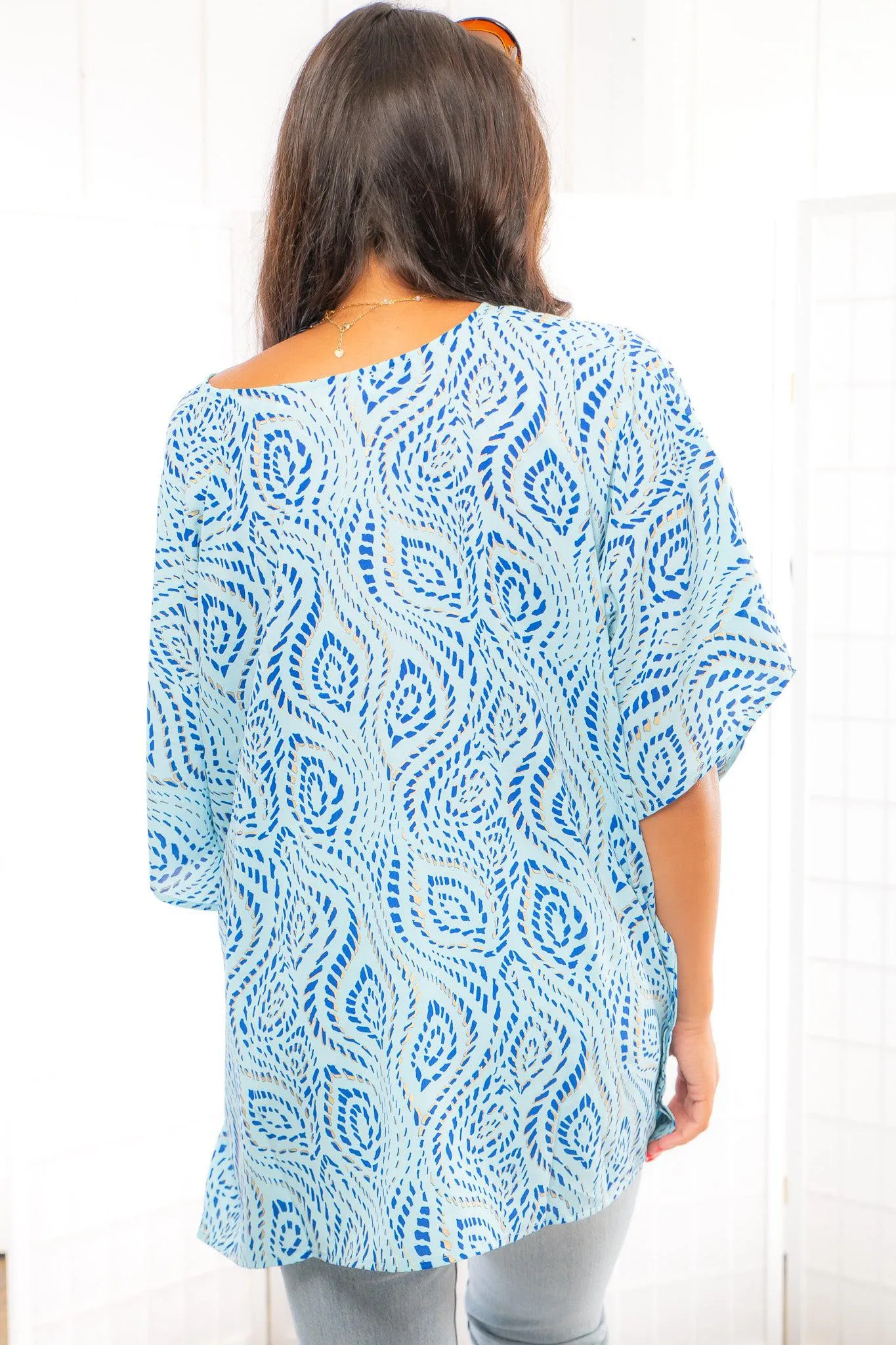 Sweet Santi Gold Dot Blue Tunic Top