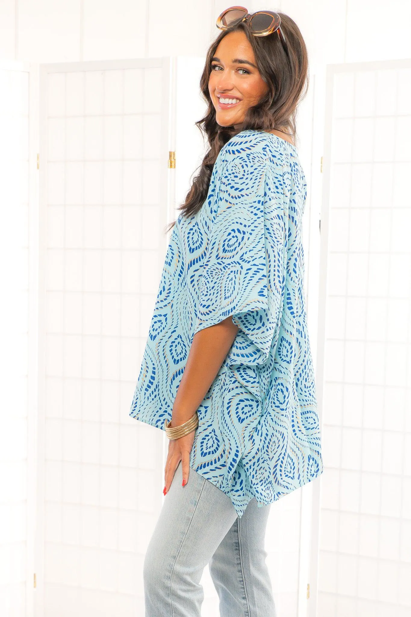 Sweet Santi Gold Dot Blue Tunic Top