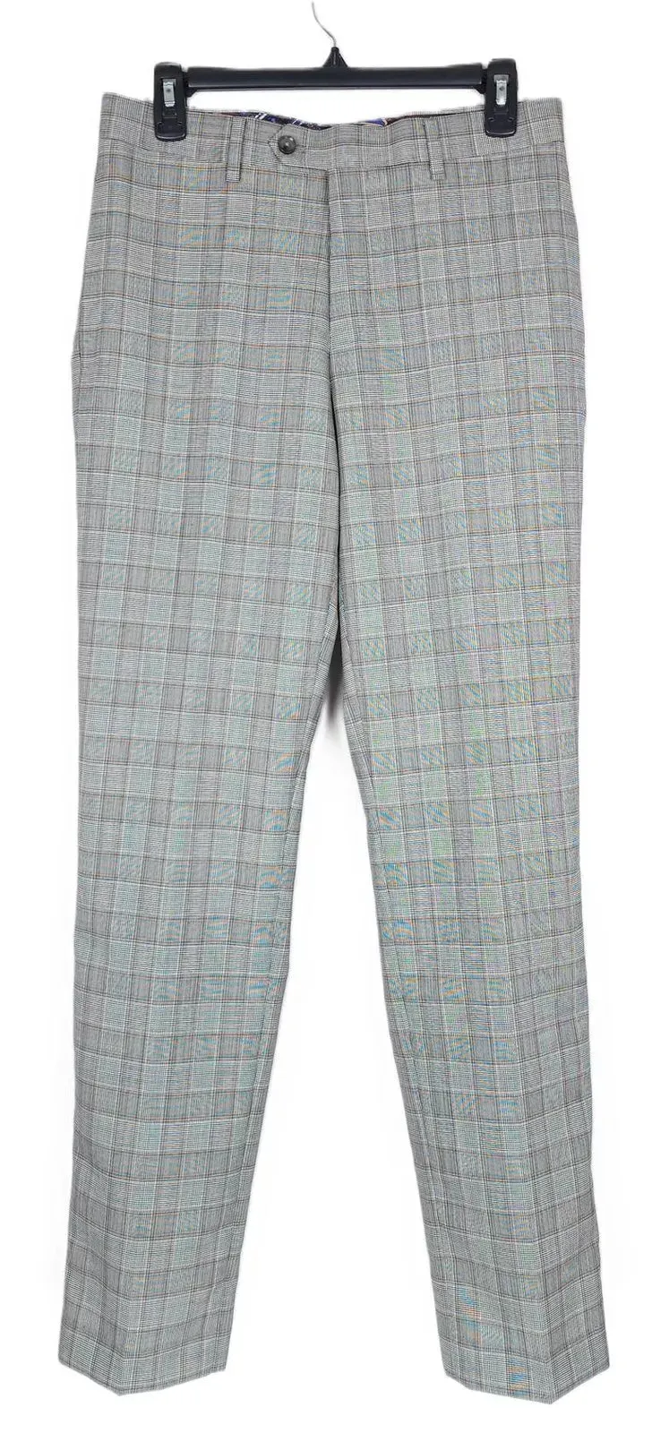 Tallia Men's Slim Fit Plaid Wool Dress Suit Pants Brown Grey 32 x 30