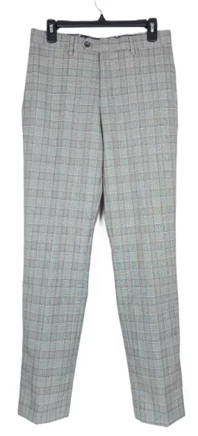 Tallia Men's Slim Fit Plaid Wool Dress Suit Pants Brown Grey 32 x 30