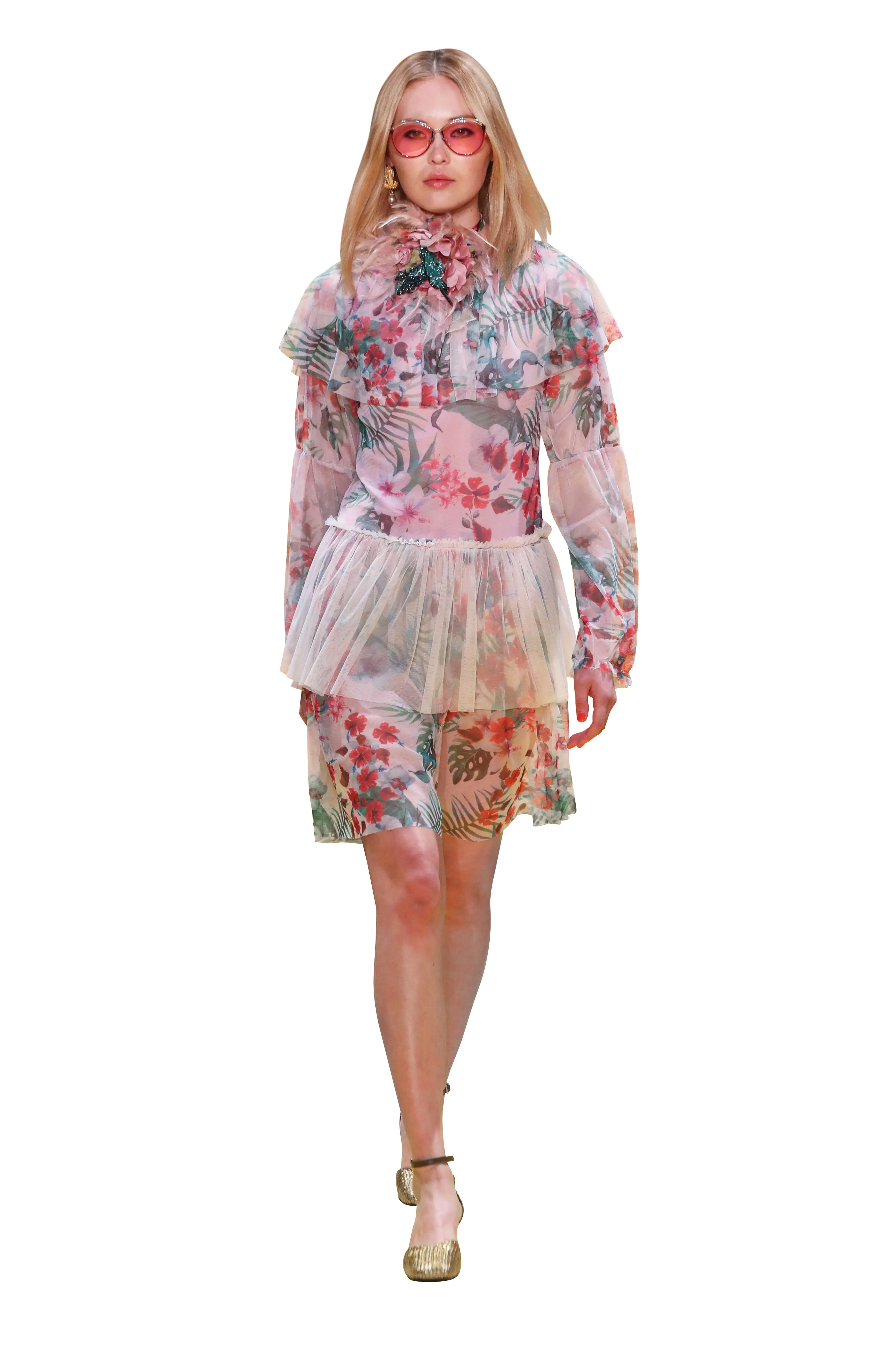 Tiered hibiscus midi dress