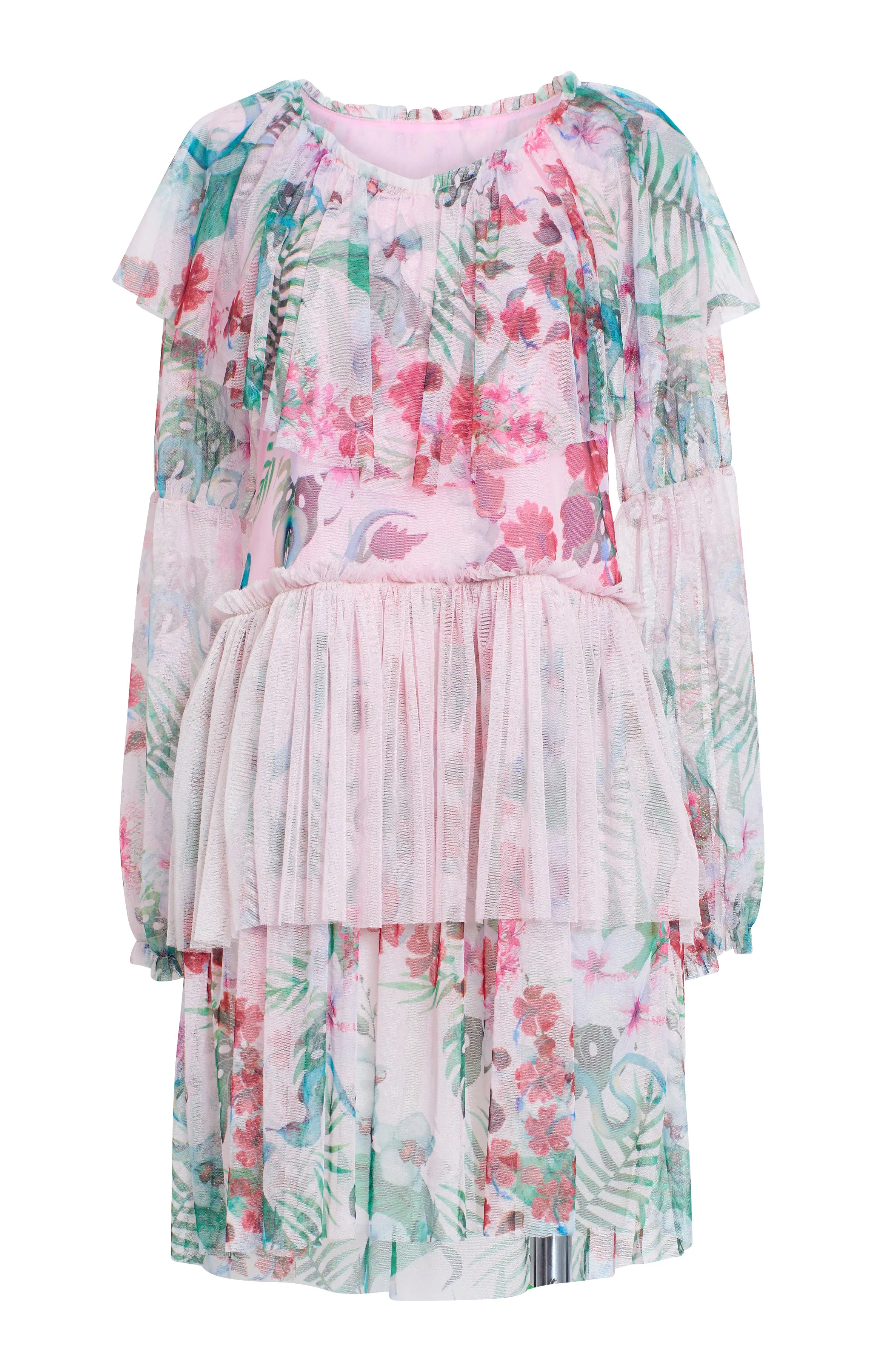 Tiered hibiscus midi dress