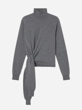 Twisted Knotted Turtleneck Jumper - Mid-Grey Melange