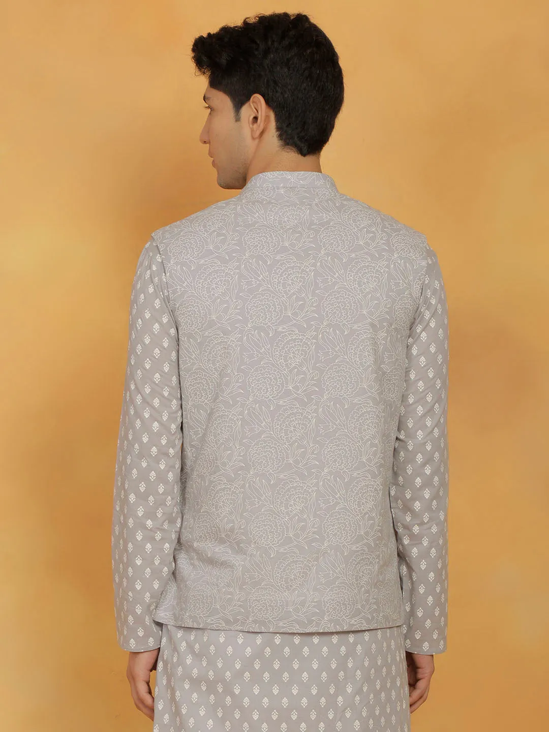 VASTRAMAY Men's Gray Cotton Nehru Jacket